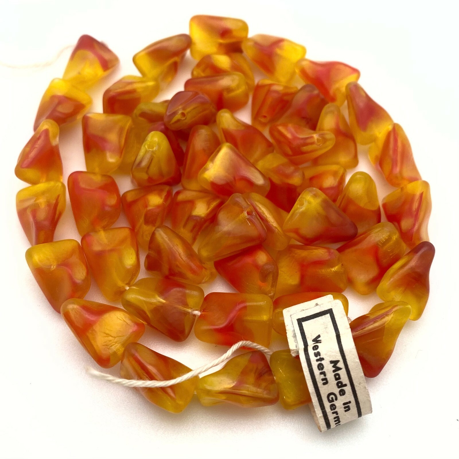 Vintage West Rectangle Twisted Red/Yellow German Glass Beads (11x15mm) (YGG8)