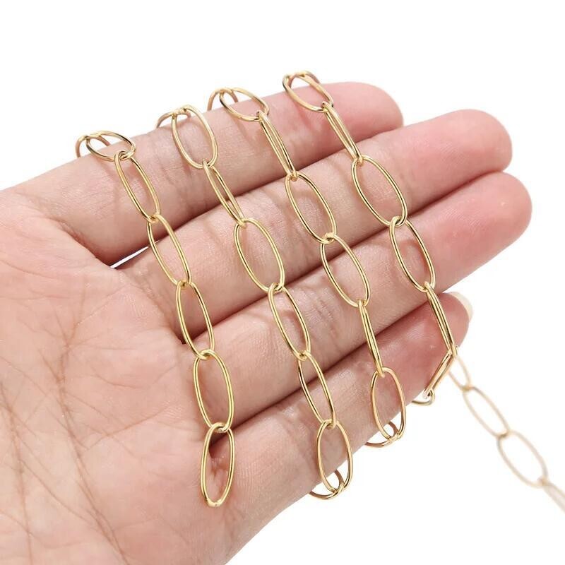 1meter gold stainless steel large oval link chain findings 7x15mm