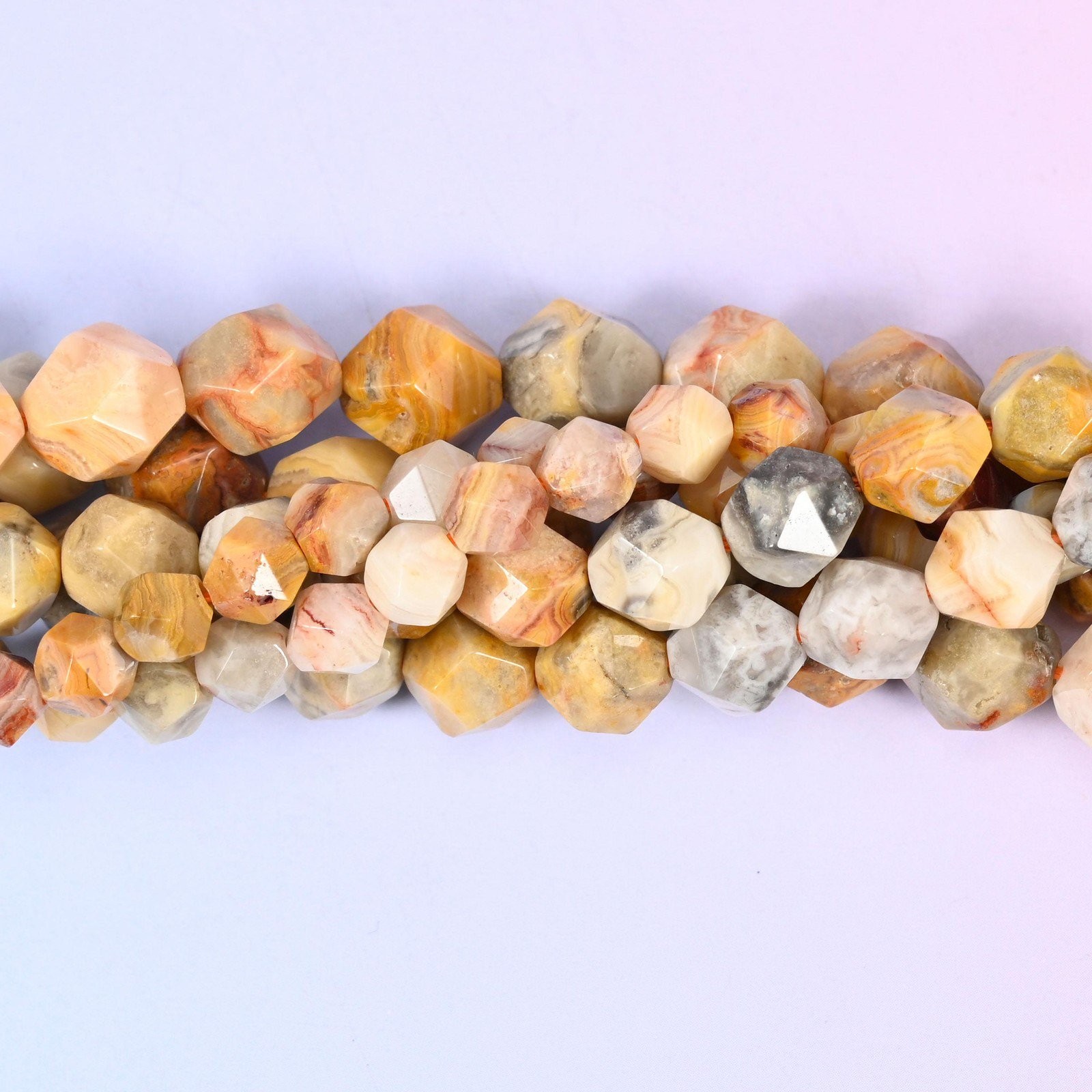 Crazy Agate Beads: Faceted Diamond Star Cut, 6-10mm, 15.5 inch Strand