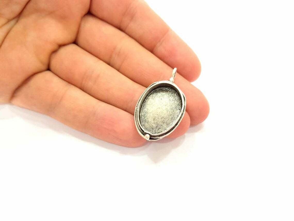 Pendant Blank Bezel Base Setting Mountings Antique Silver Plated Brass G12641