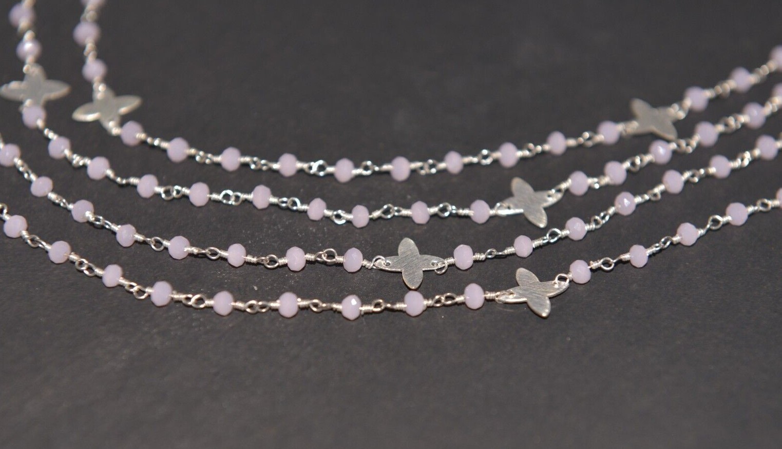 Bulk beaded jewelry making rosary chain, 3mm pink rose quartz faceted bead chain
