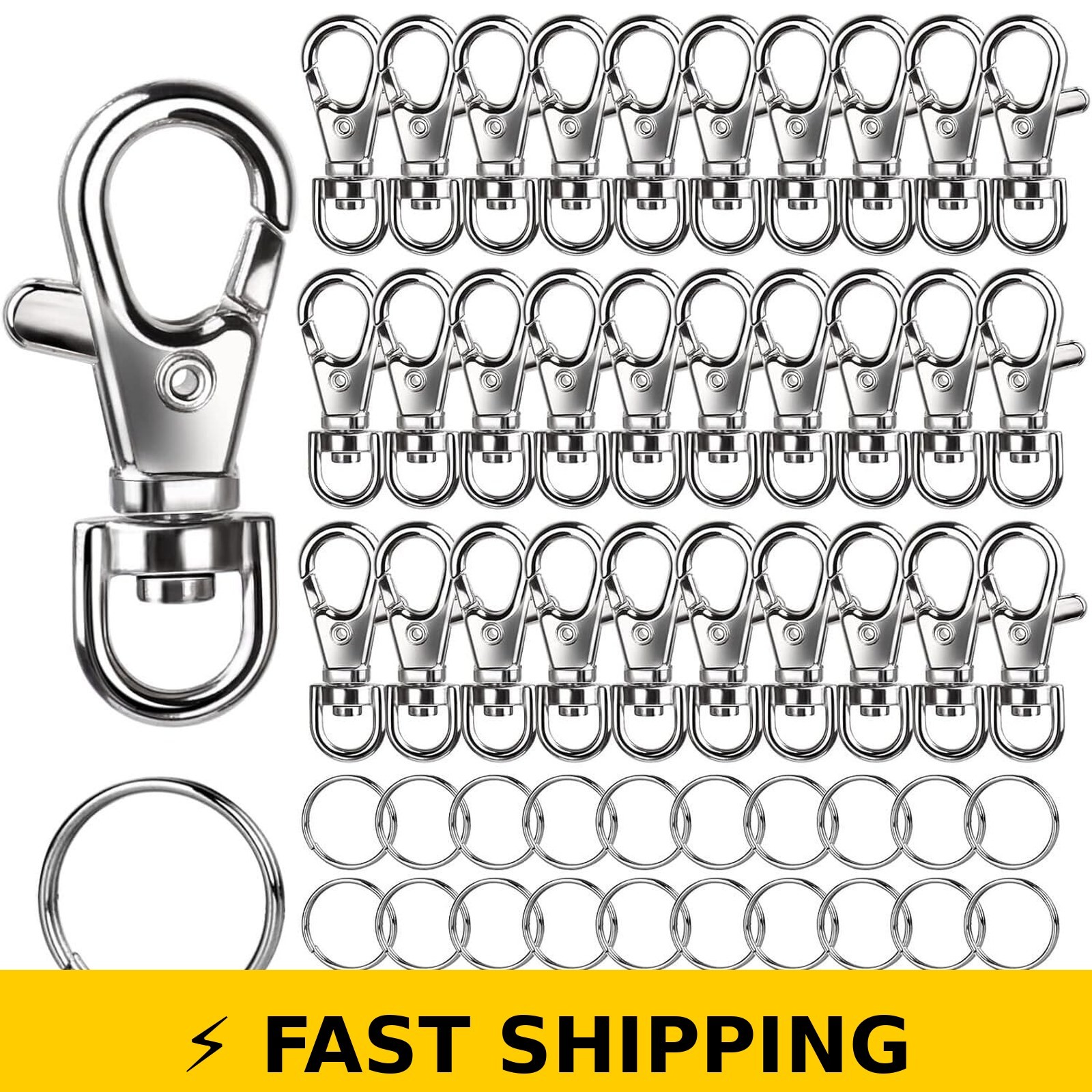 LEOBRO 60PCS Lobster Claw Clasps & Key Rings – Silver