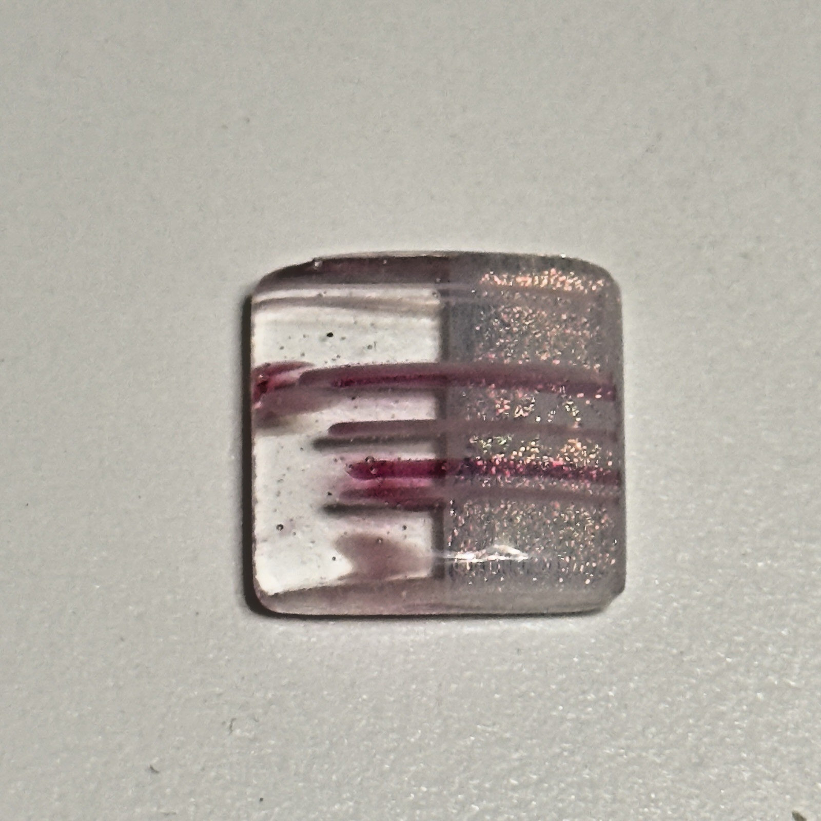Handcrafted Artesian Dichroic Fused glass hand made square PINK cabochon vintage
