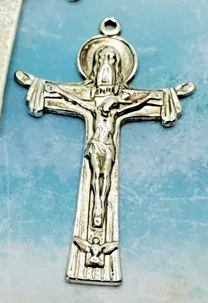 5 pieces – 2″ Holy Trinity Crucifix Antique Silver Pendant Cross Rosary