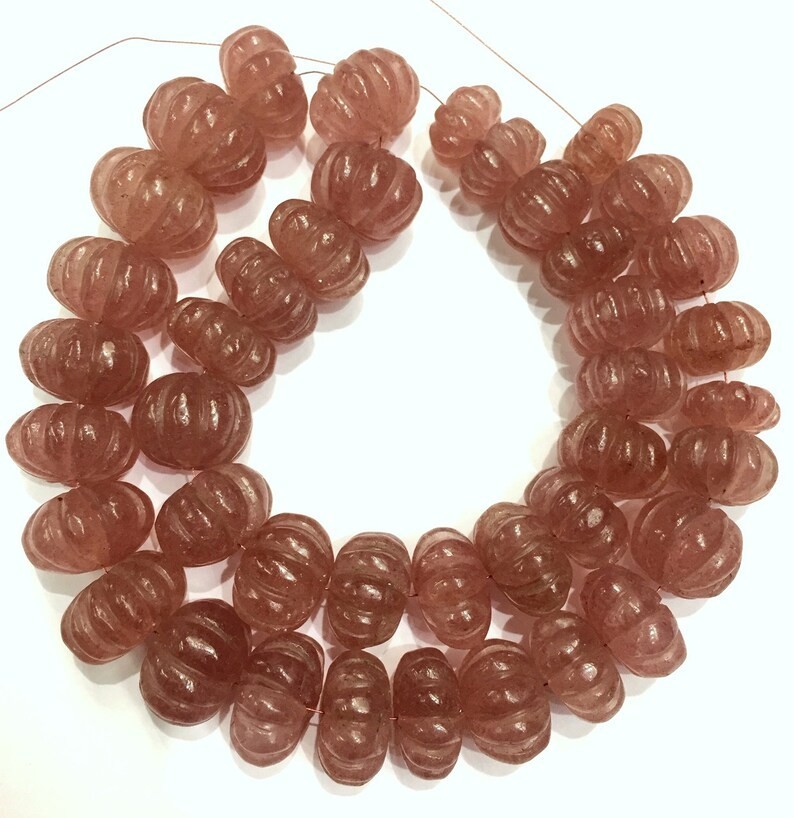 Extremely Beautiful Gorgeous Rondelle Natural PinkBeads Strawberry Carving Beads