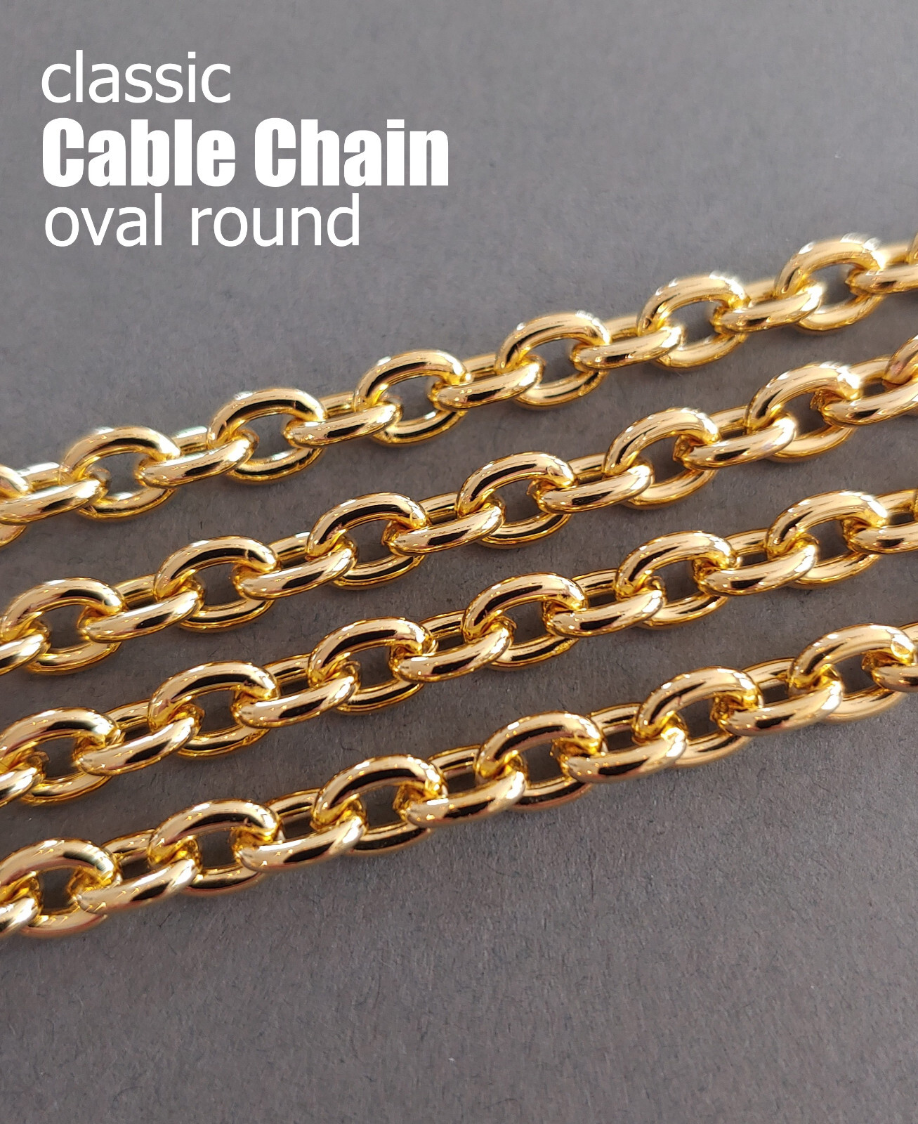 Classic Oval Round Steel Bracelet Cable Chain DuroPlate Choose Finish 7x9mm.