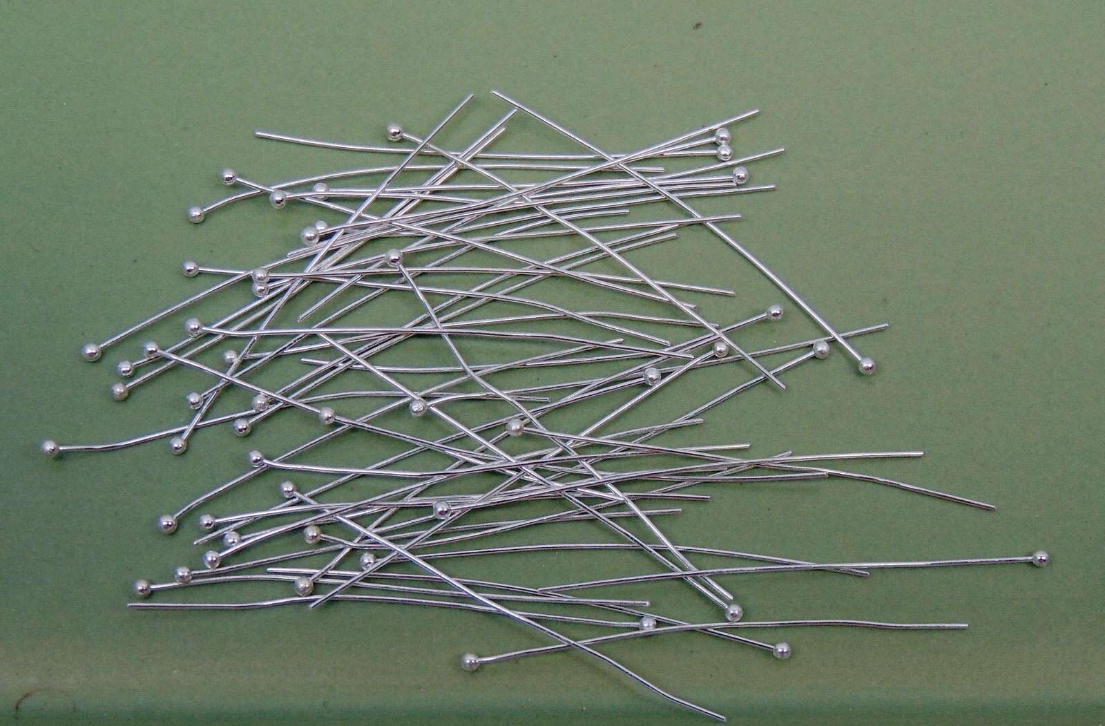 100 Silver Plated Brass BALL END HEAD Pins 2 inch 24 gauge No Lead No Nickel
