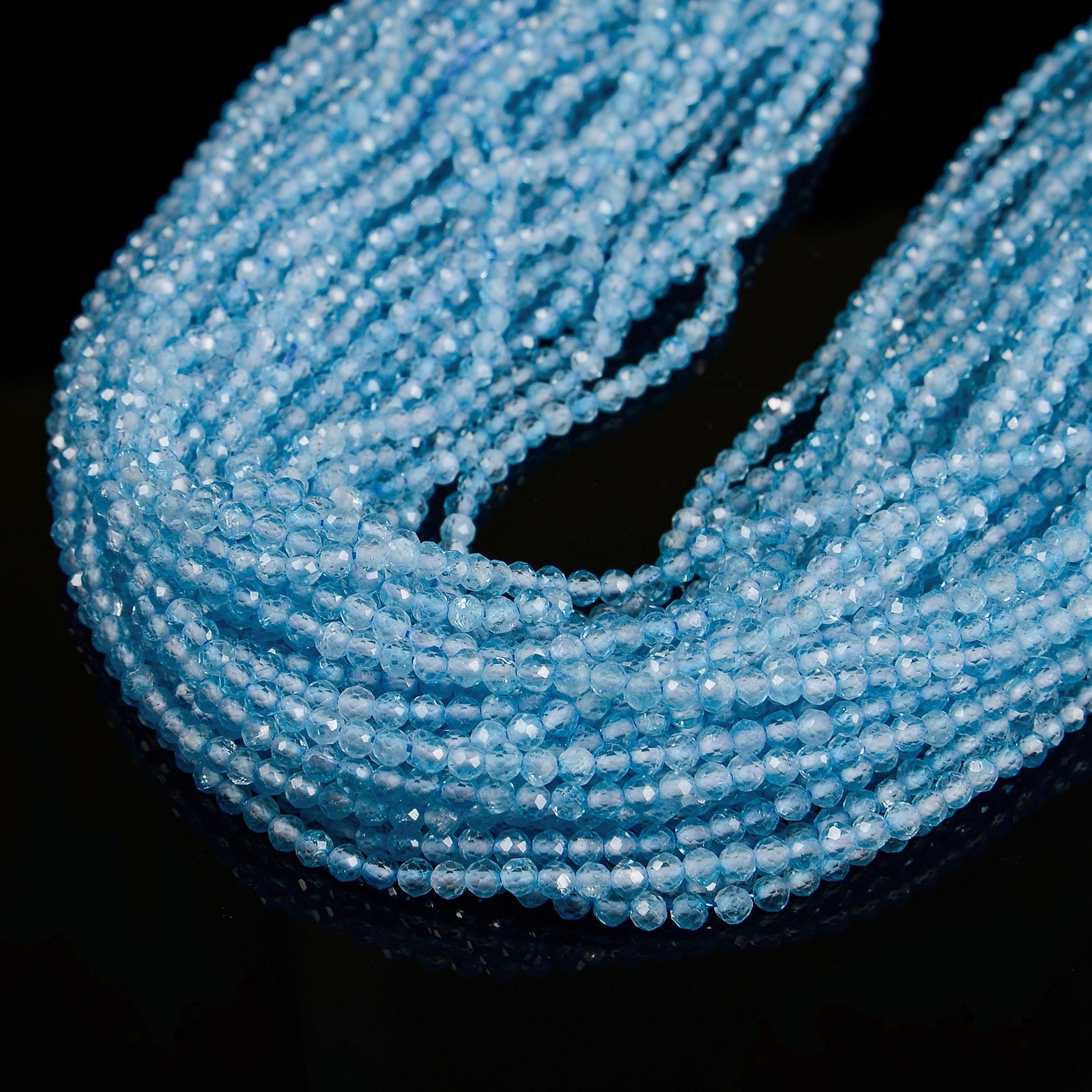 Natural Blue Topaz Faceted Round Beads Size 2mm 3mm 15.5” Strand