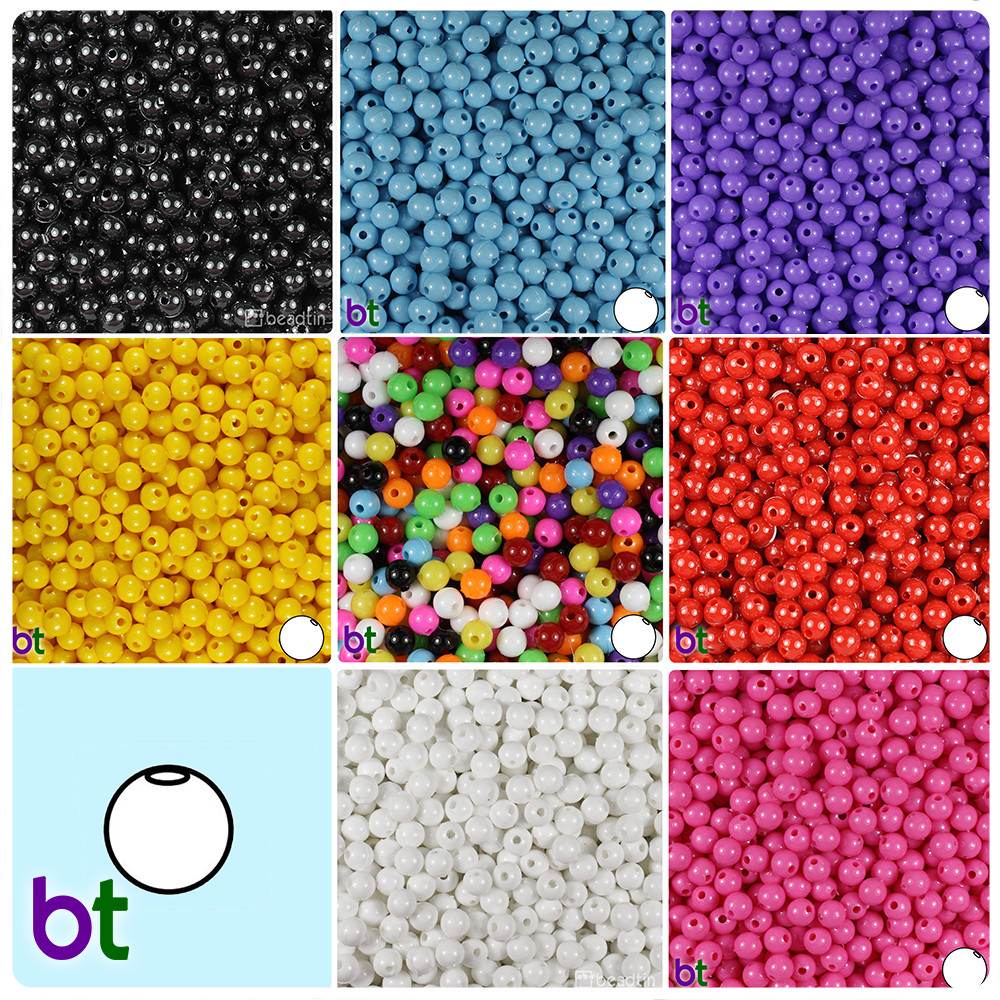 BeadTin Opaque 6mm Round Plastic Craft Beads (500pcs) – Color choice