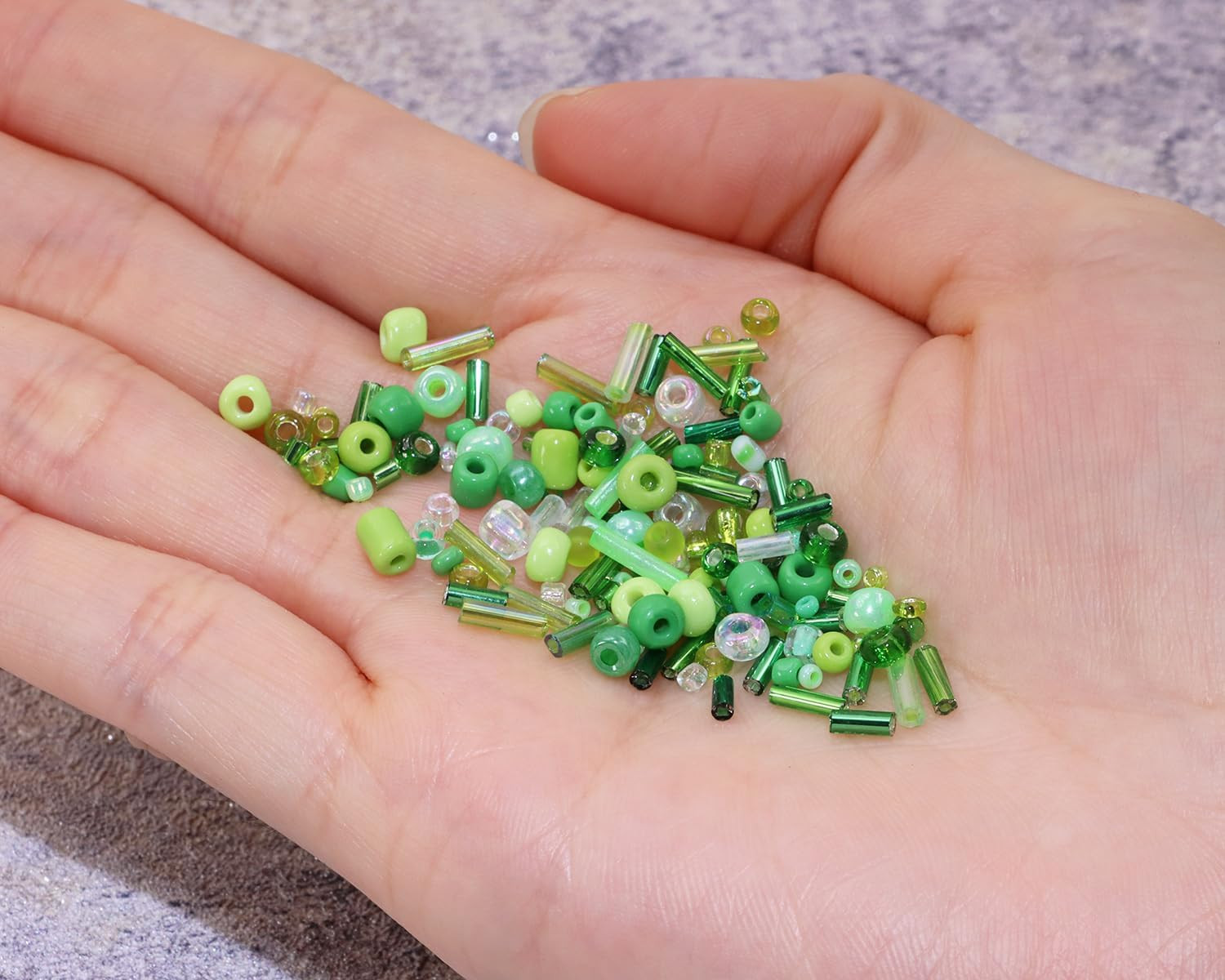 1000pcs Mixed Glass Seed Beads Green Tube Bugle Spacer Beads Jewelry DIY Set
