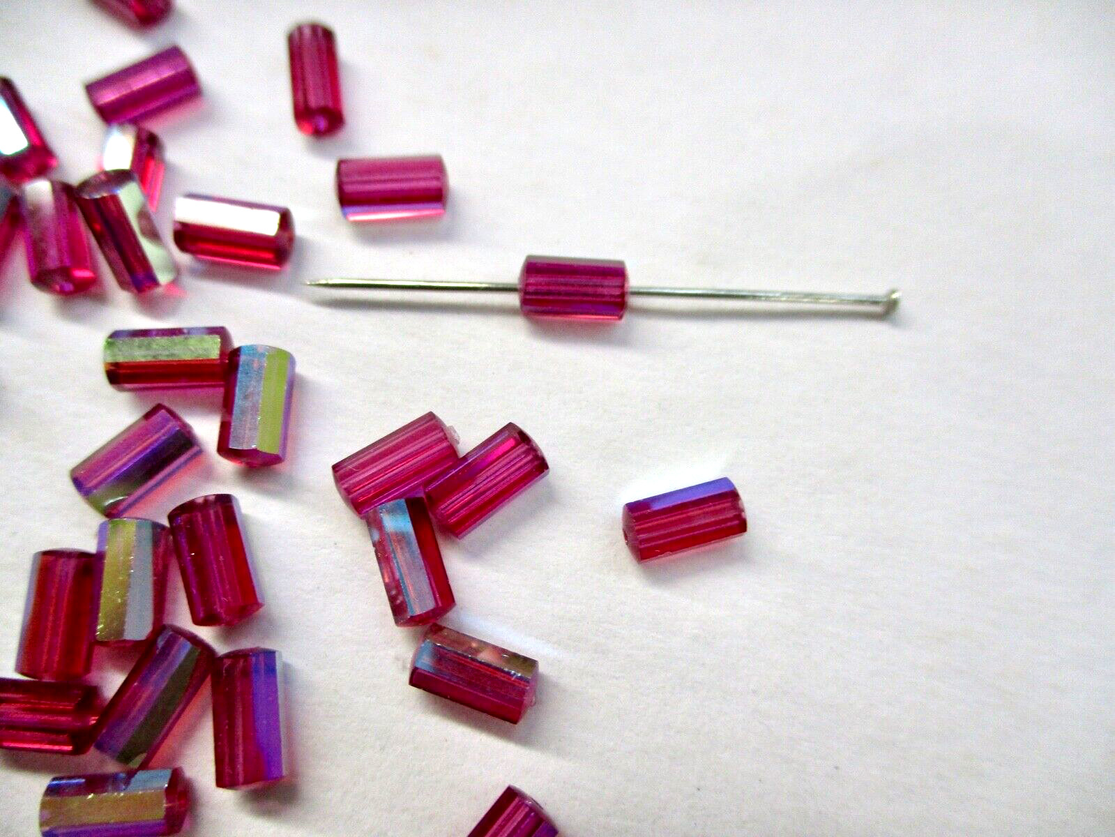 Swarovski 5230 6mm x 3mm Fuchsia Aurora Boreale Beads 24 Beads Vintage 1970s