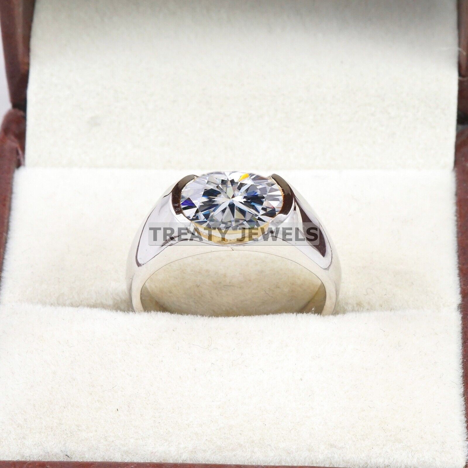 Moissanite Oval Cut Gemstone With Solid 14K White Gold Ring For Men’s #B306 #