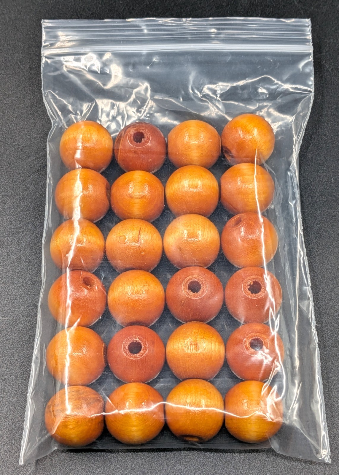 NOS! Pack of 24 Large ¾” 19mm Wood Beads, Glossy Finish 4.5mm Hole for Stringing