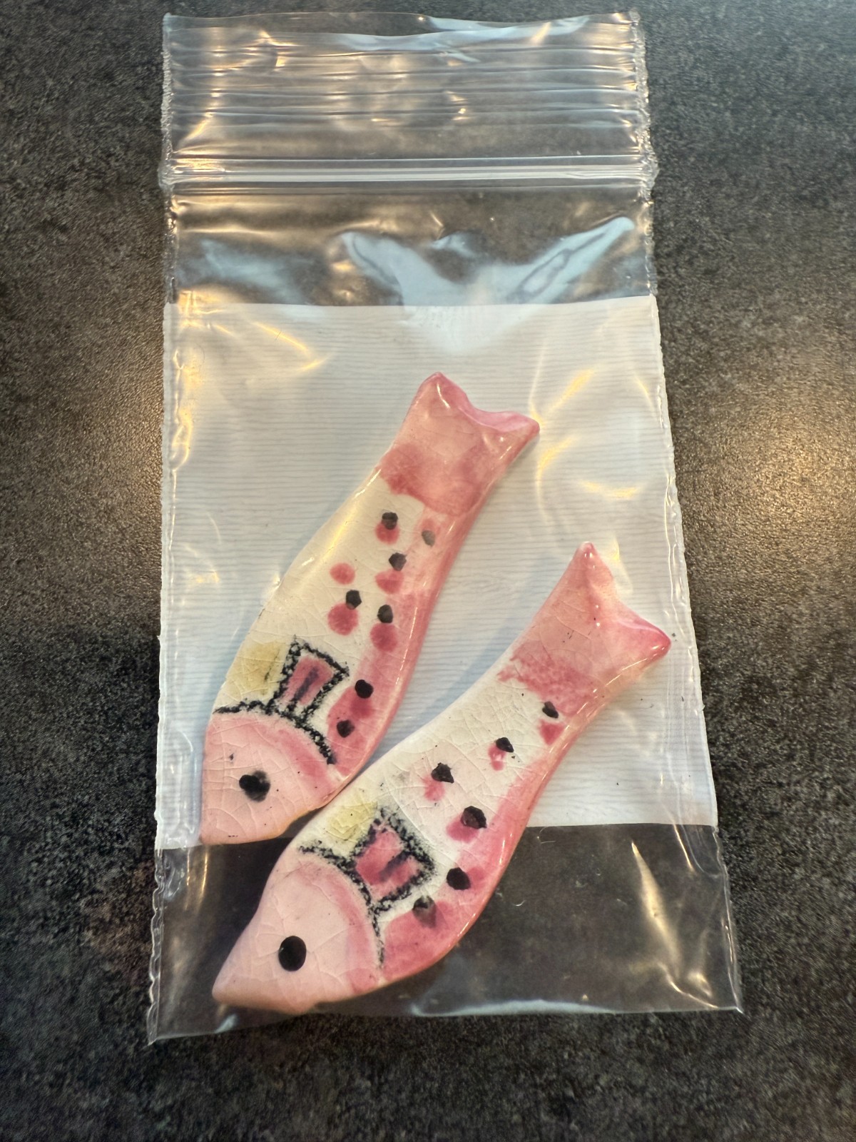 Pendant Artisan Hand Made Set of 2 Ceramic Pink Fish with Glossy Glaze