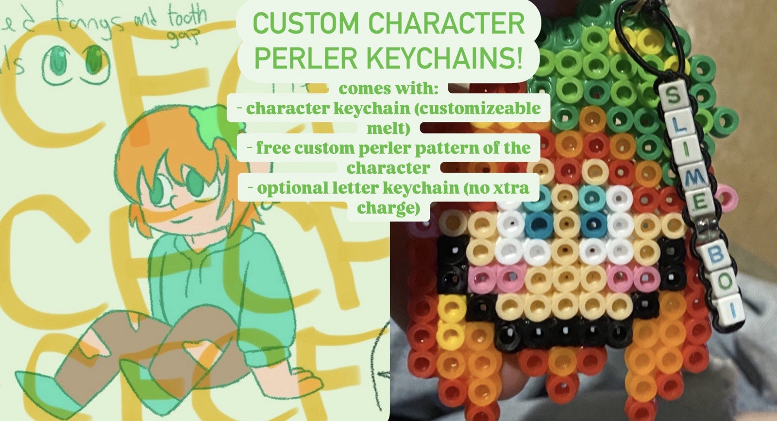 CUSTOM Character Perler Keychain Hama Fuse Beads Fandom OC Kandi Cute Chibi