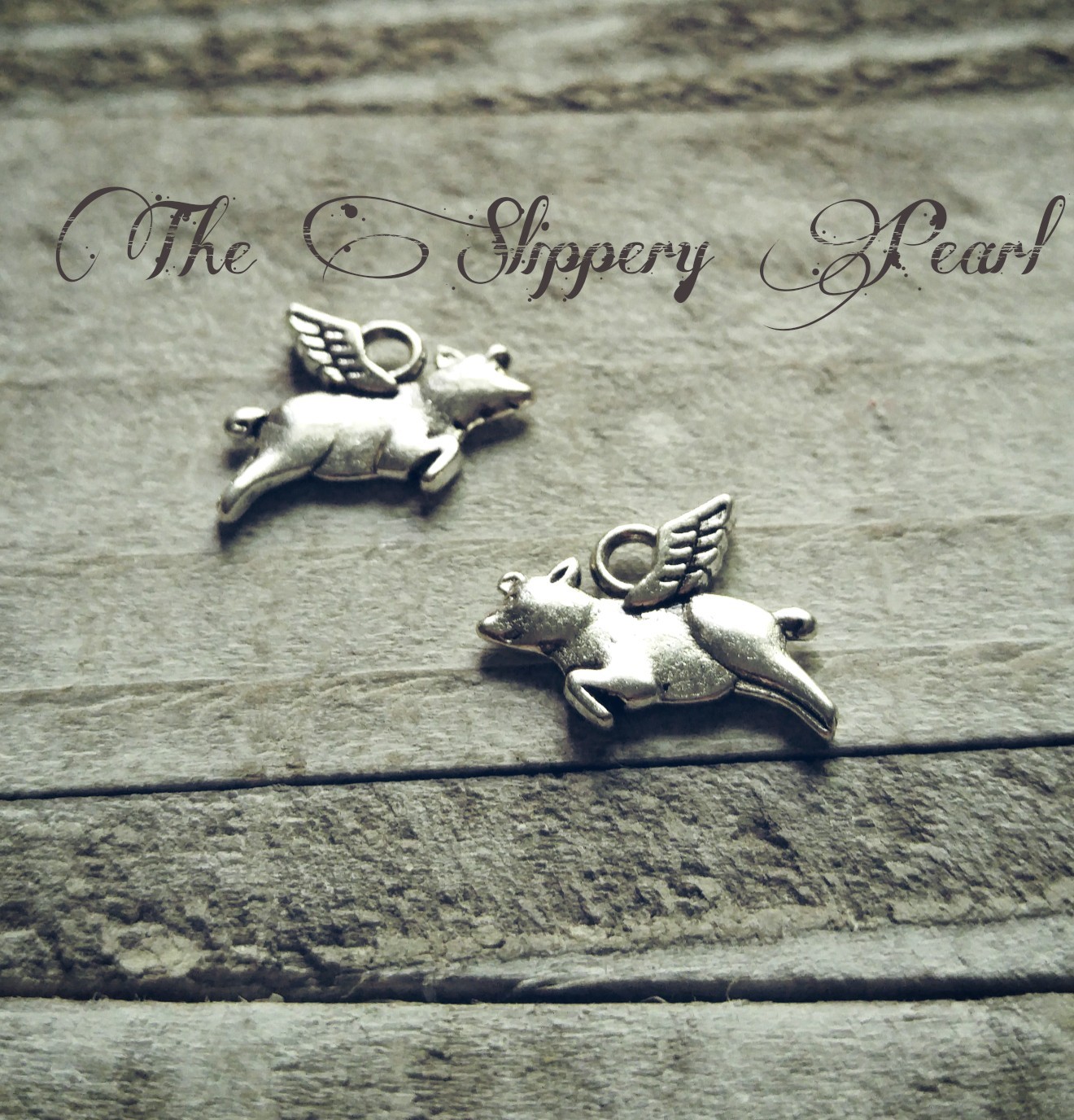 6 Flying Pig Charms Antique Silver Tone When Pigs Fly Fairy Tale Pendants