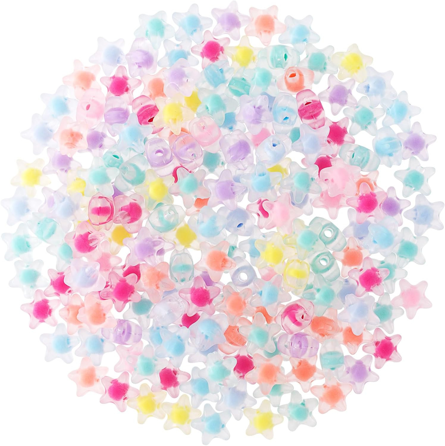 180 PCS Acrylic Star Shape Beads, Star Shape Charming Beads, Colorful Frosted Ac