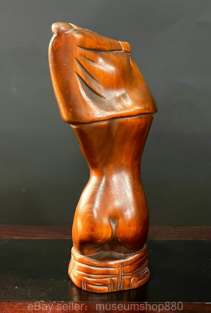 4″ Old Chinese Boxwood Wood Carving Beautiful woman People Statue