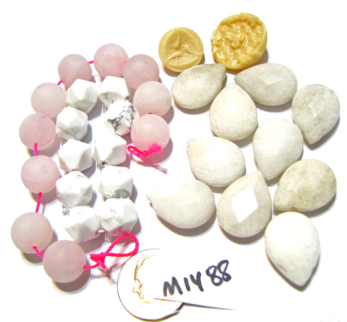Misc Bead Strands, Teardrop Beads and 2 Buttons Unknown Materials WYSIWYG M1488
