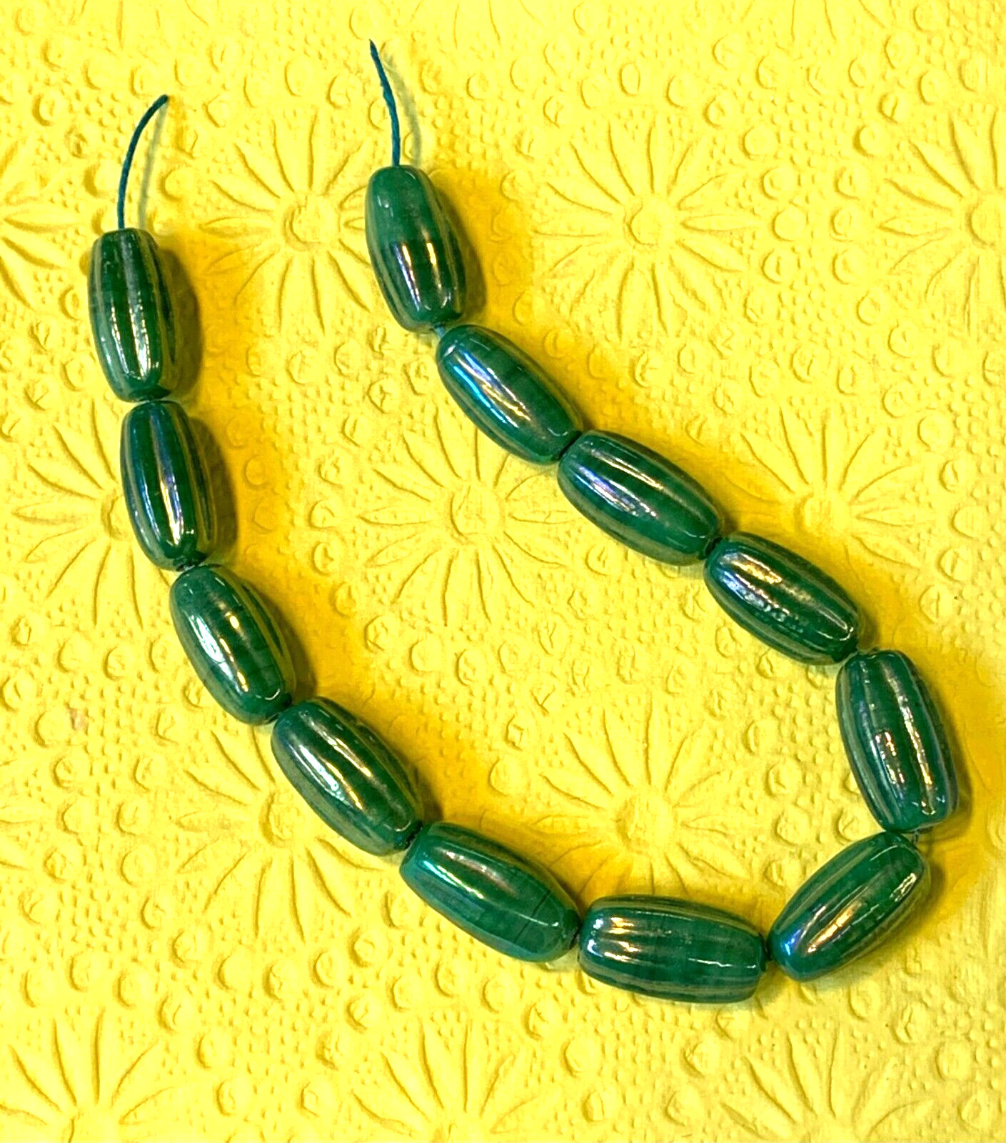 Oil slick beads green teal lustre glass beads 20mm long 12pcs
