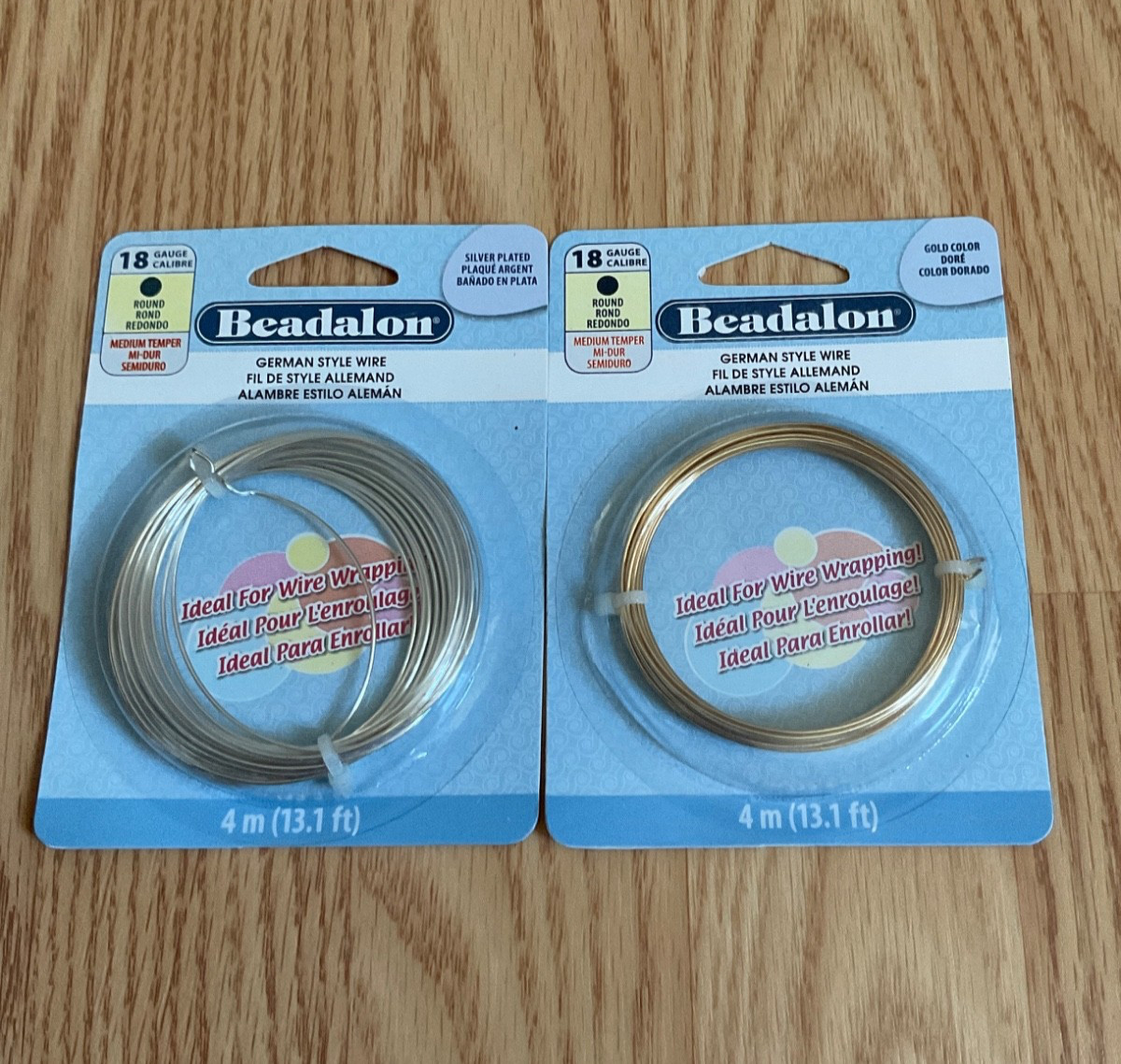 Beadalon 18 Gauge 13.1 ft German Style Wire 1 Silver Plated & 1 Gold Color