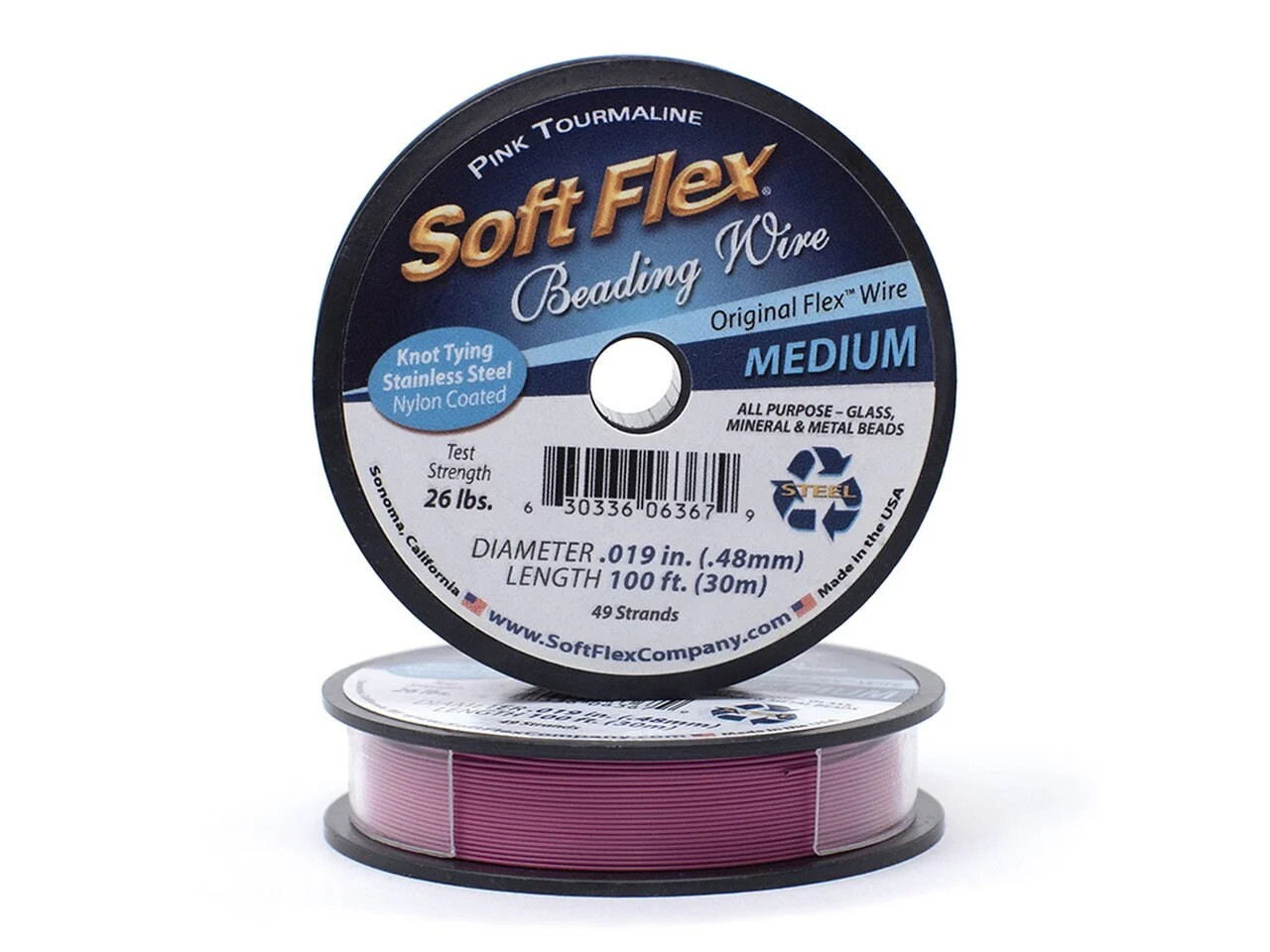 0.019in/0.48mm Pink Tourmaline Soft Flex Medium Beading Wire 10/30/100ft