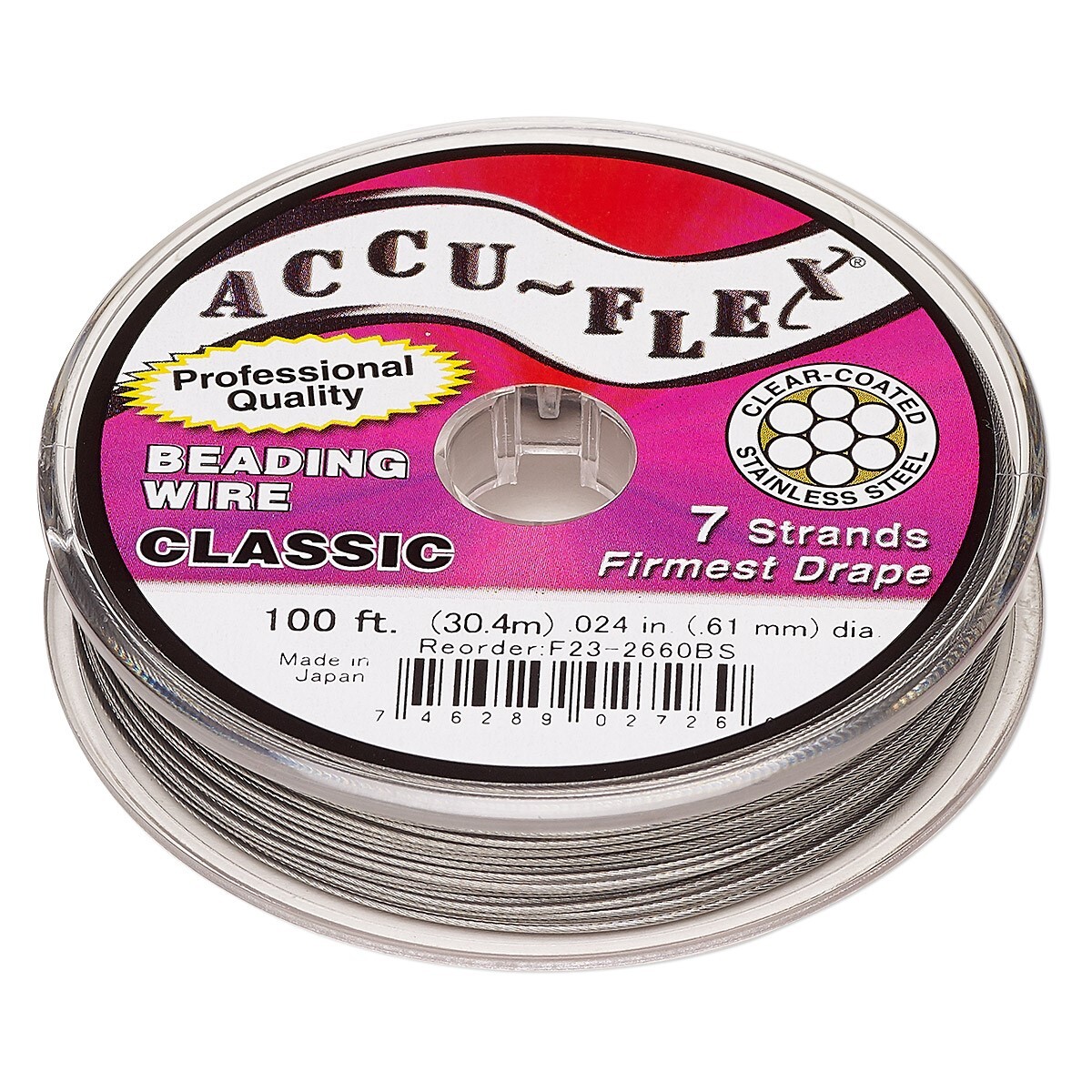 Beading Wire, 100 Feet Accu-Flex Stainless Steel 7 Strand Clear 0.024″ Diameter