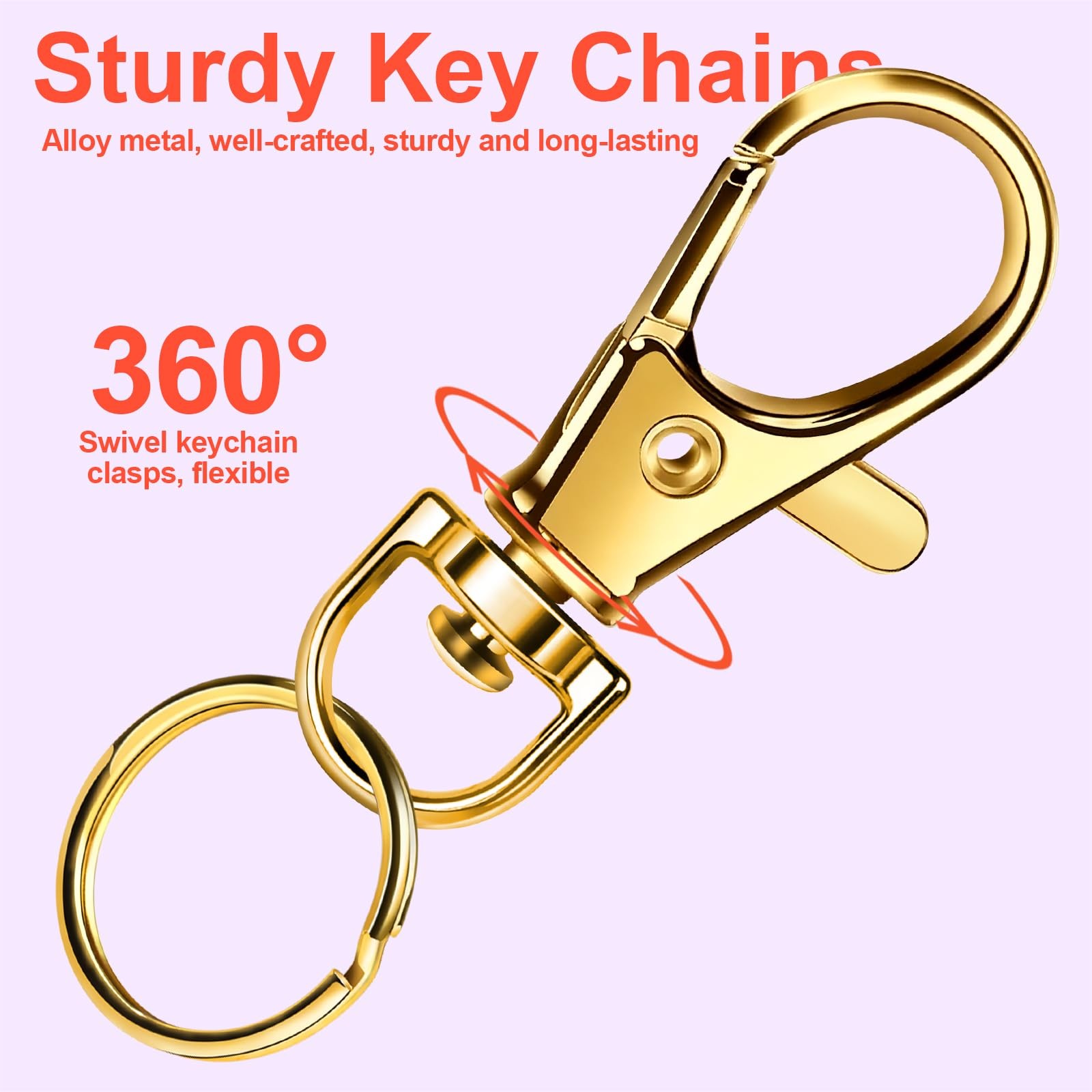 LEOBRO 100PCS Lobster Claw Clasps and Key Rings, 50PCS Keychain Clips Gold