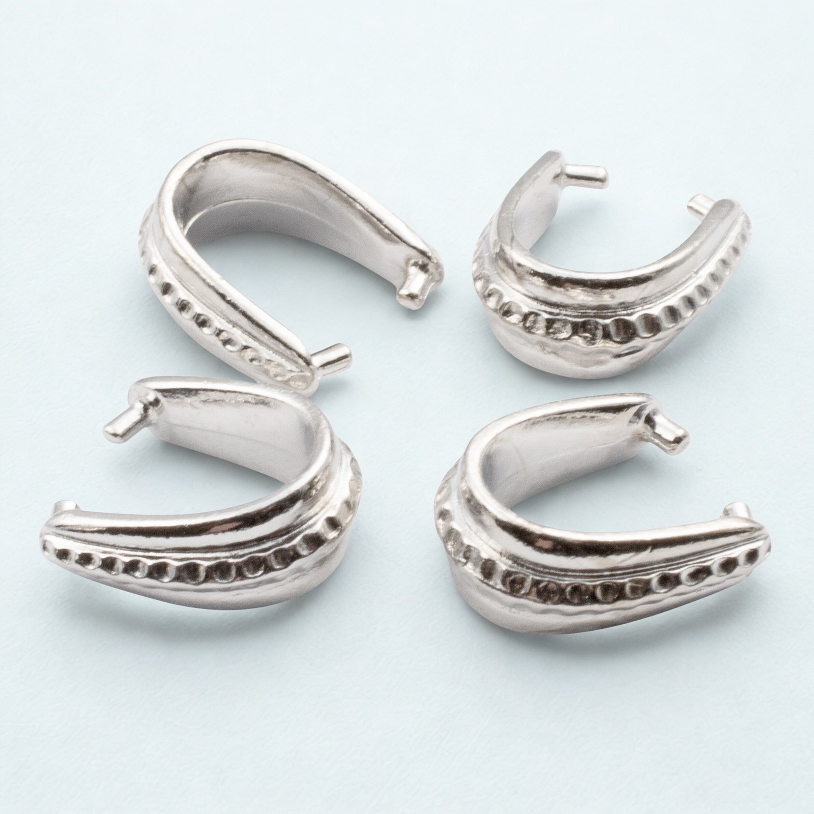 Pinch Bails Bright Silver 14mm White Bronze Tarnish Resistant Hammered 4-Pack