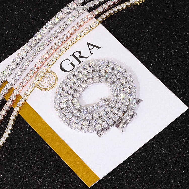925 Solid Silver Tennis Cuban Chain Moissanite Diamond Necklace 2-6.5 mm Width