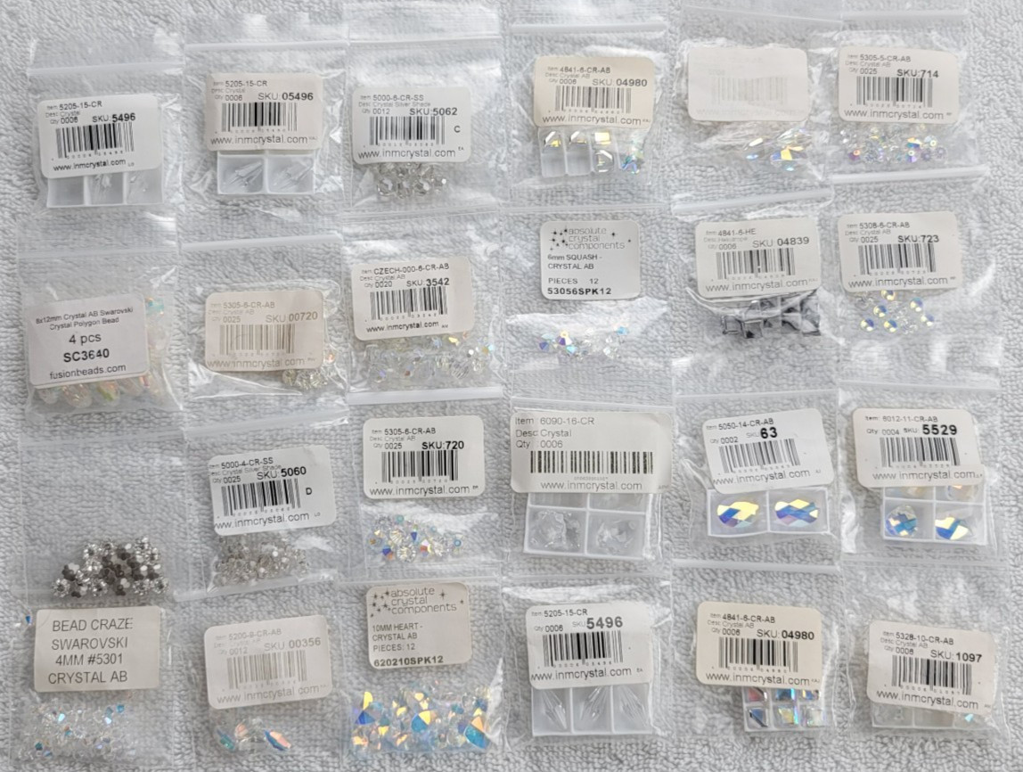 Swarovski Crystal Bead Lot Clear AB Drop Heart Cube/Mixed Qty 4841 5205 5305