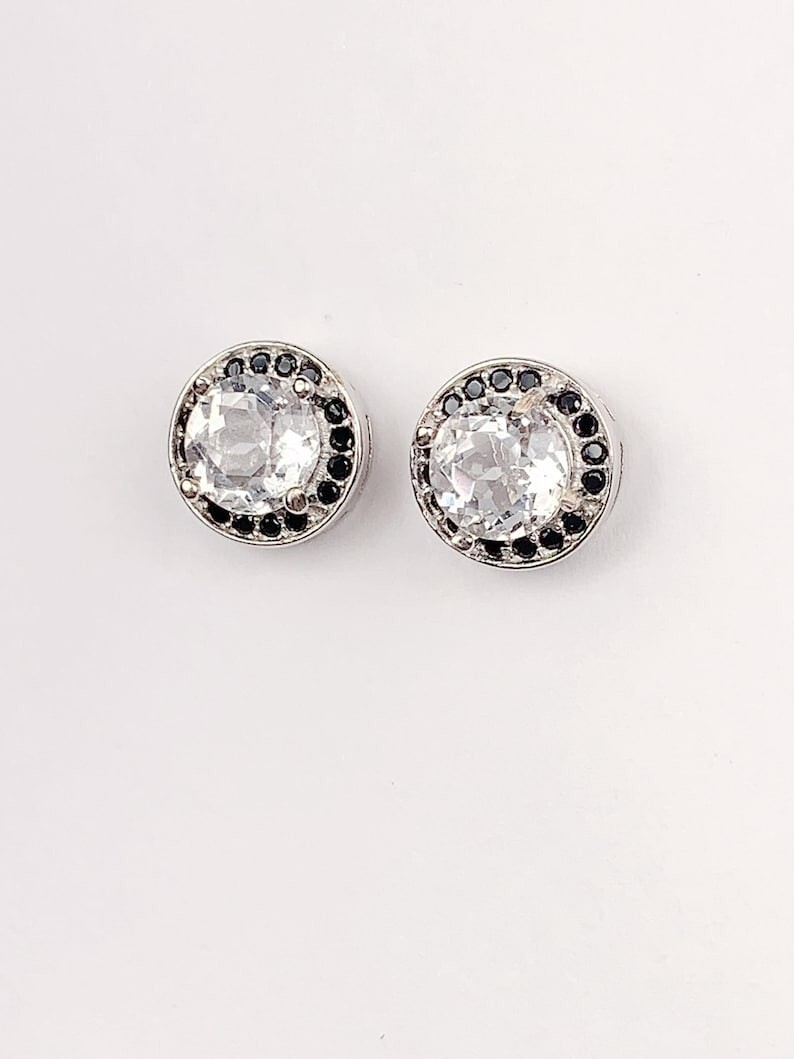 White Quartz Crystal Round Cut 18k Gold Plated S 925 Sterling Silver Earrings