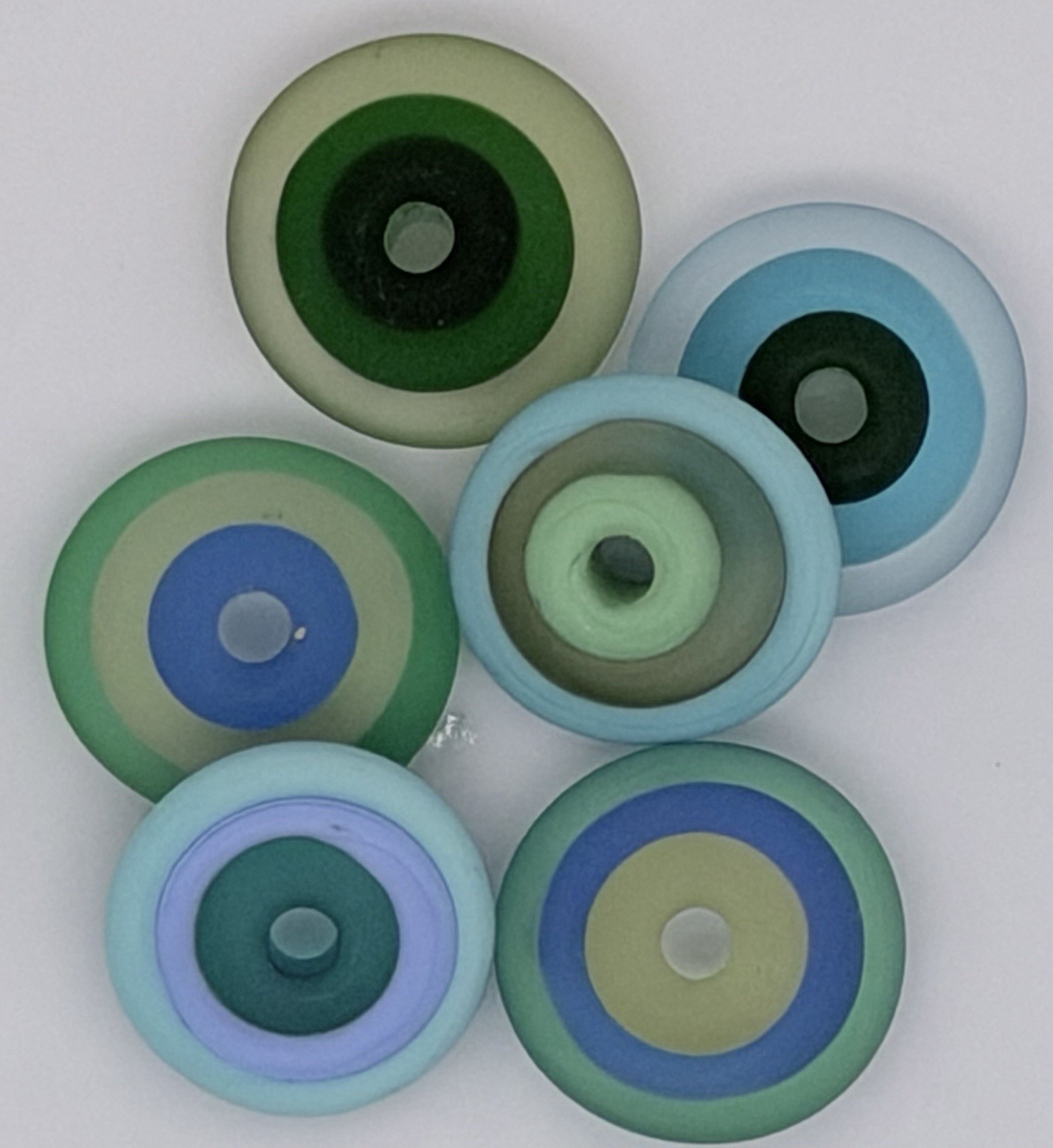 Lot Of 6 Handmade Artisan Lampwork Disc Beads Approx 15mm Beading Crafts Jewelry