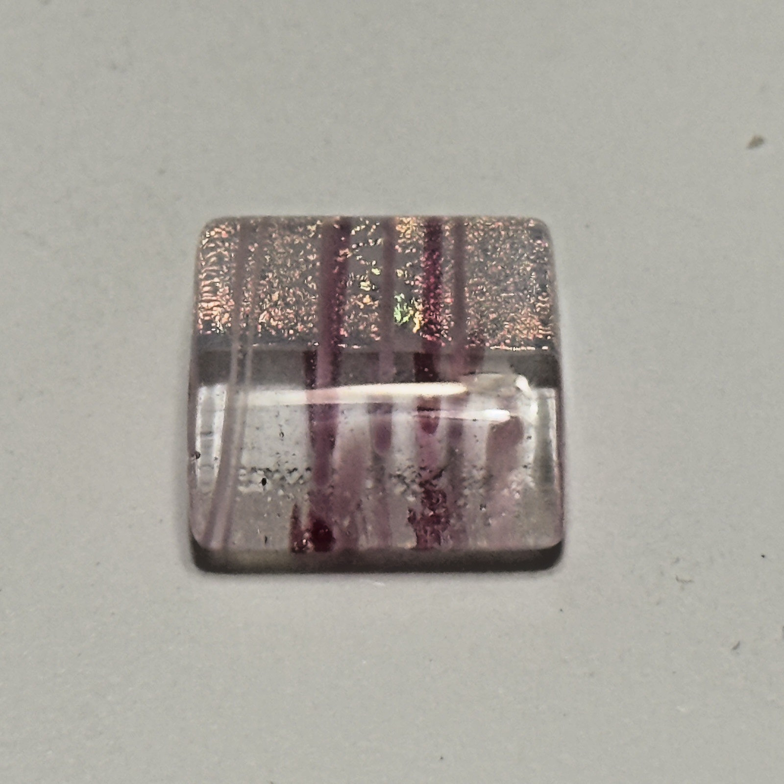 Handcrafted Artesian Dichroic Fused glass hand made square PINK cabochon vintage
