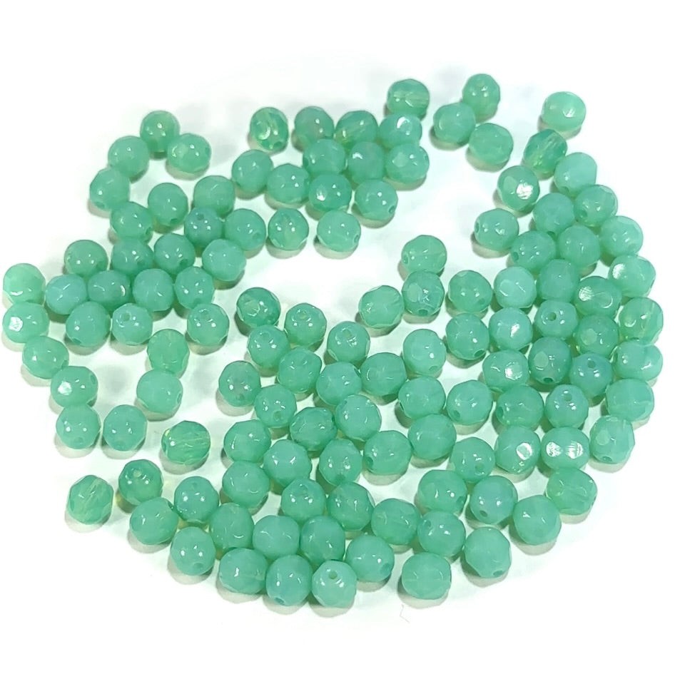 Caribbean Green Opal Czech Fire Polished Round Faceted Glass Beads 6mm 60pc J685