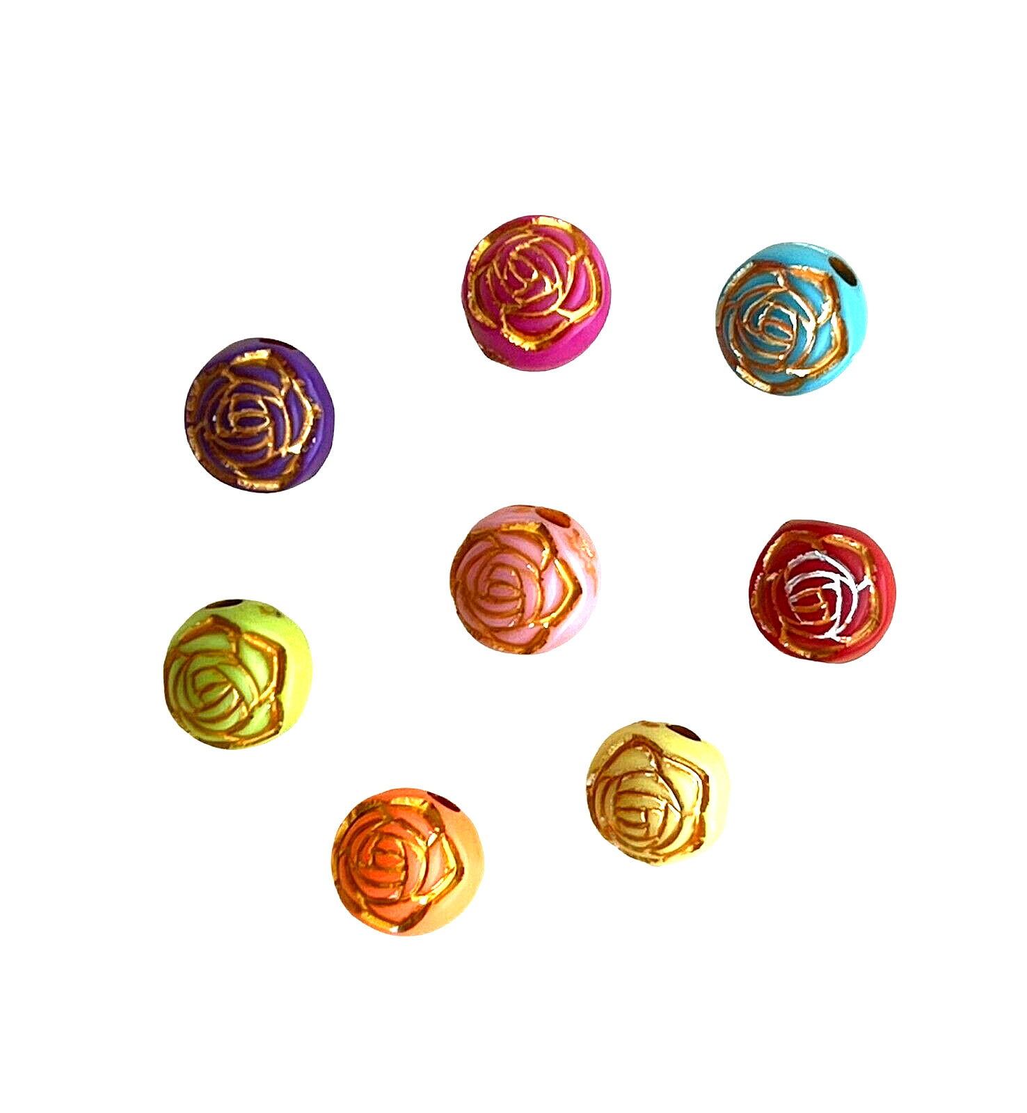 300 Assorted Color 8mm Round Flower Rosebud Rosary Resin Jewelry Craft Art Beads