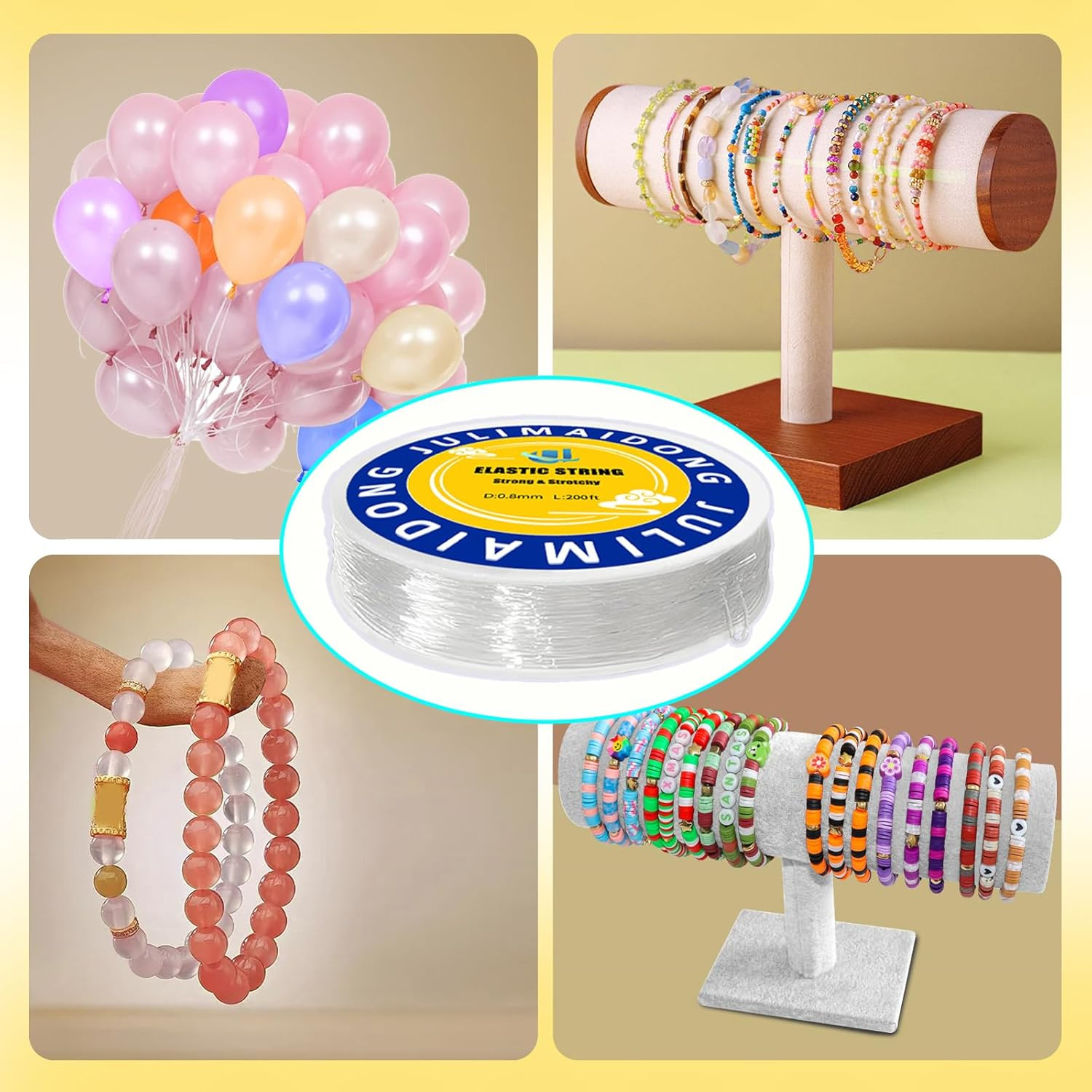 0.8mm Elastic Bracelet String Cord, Crystal Stretch Bead Cord for Bracelets Jewe