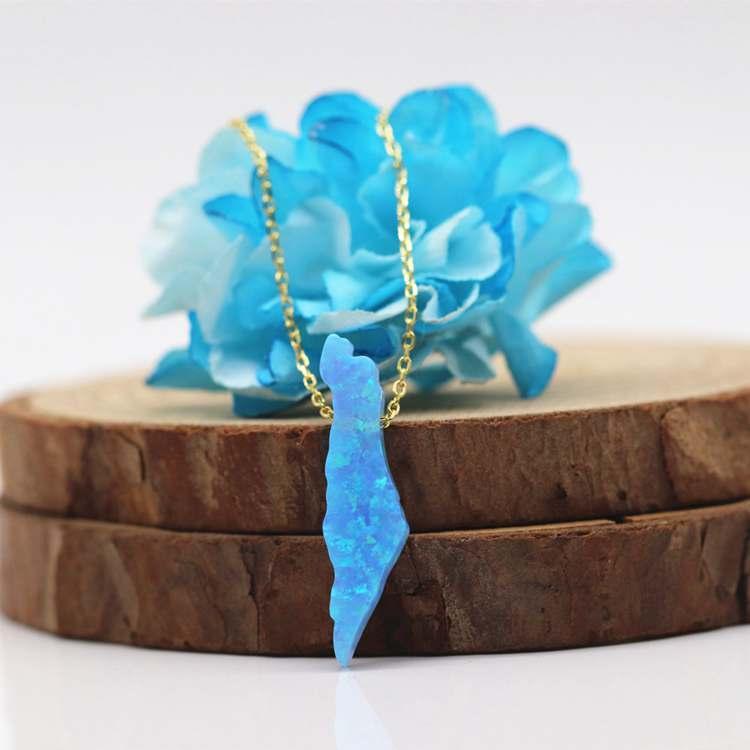 1pc Neck chain Israel Map high Quality White and Light Blue Synthetic Opal