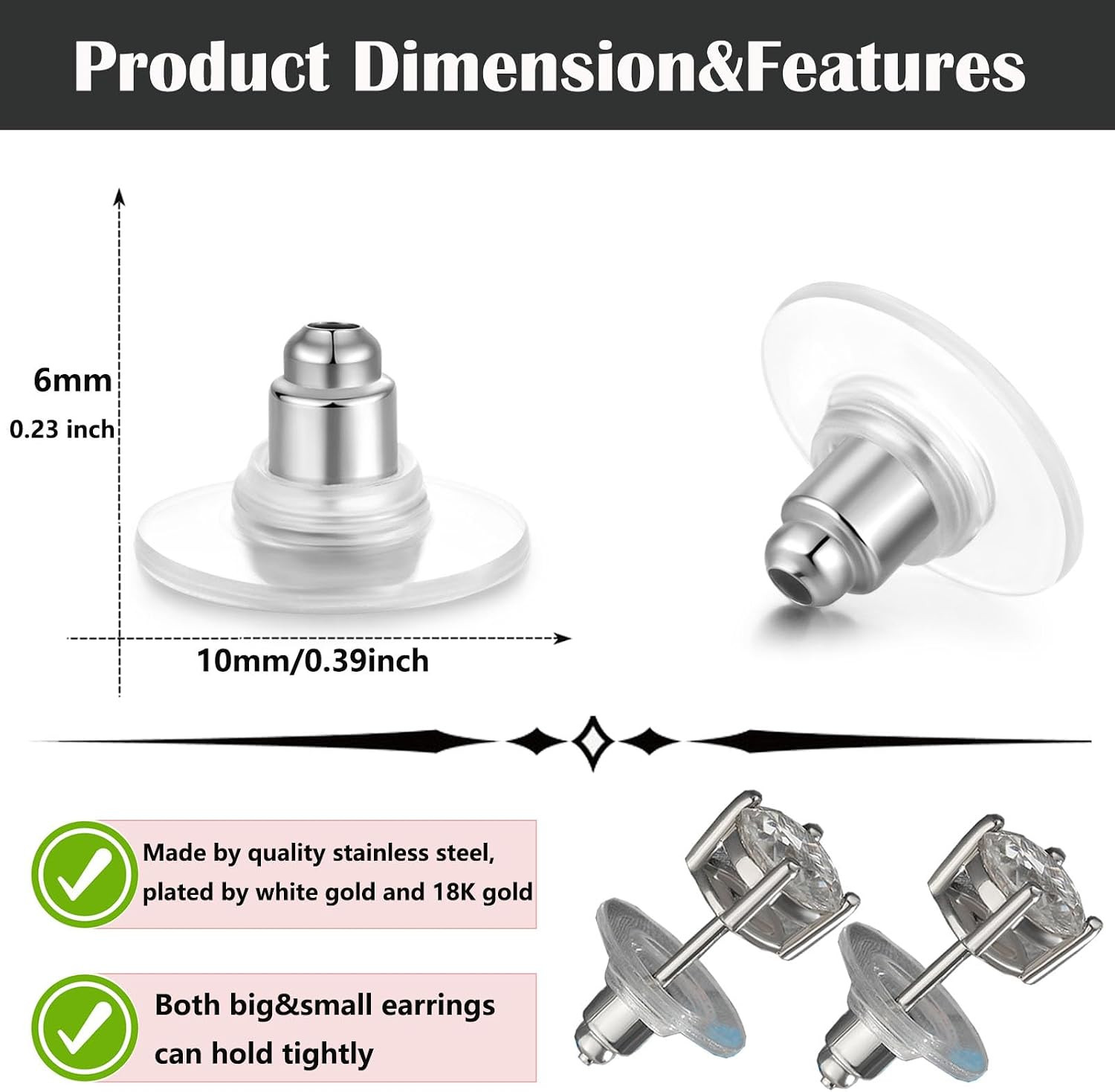 100pcs Fishhook Earring Backs Replacements for Stus – Bullet Clutch Back Earr…