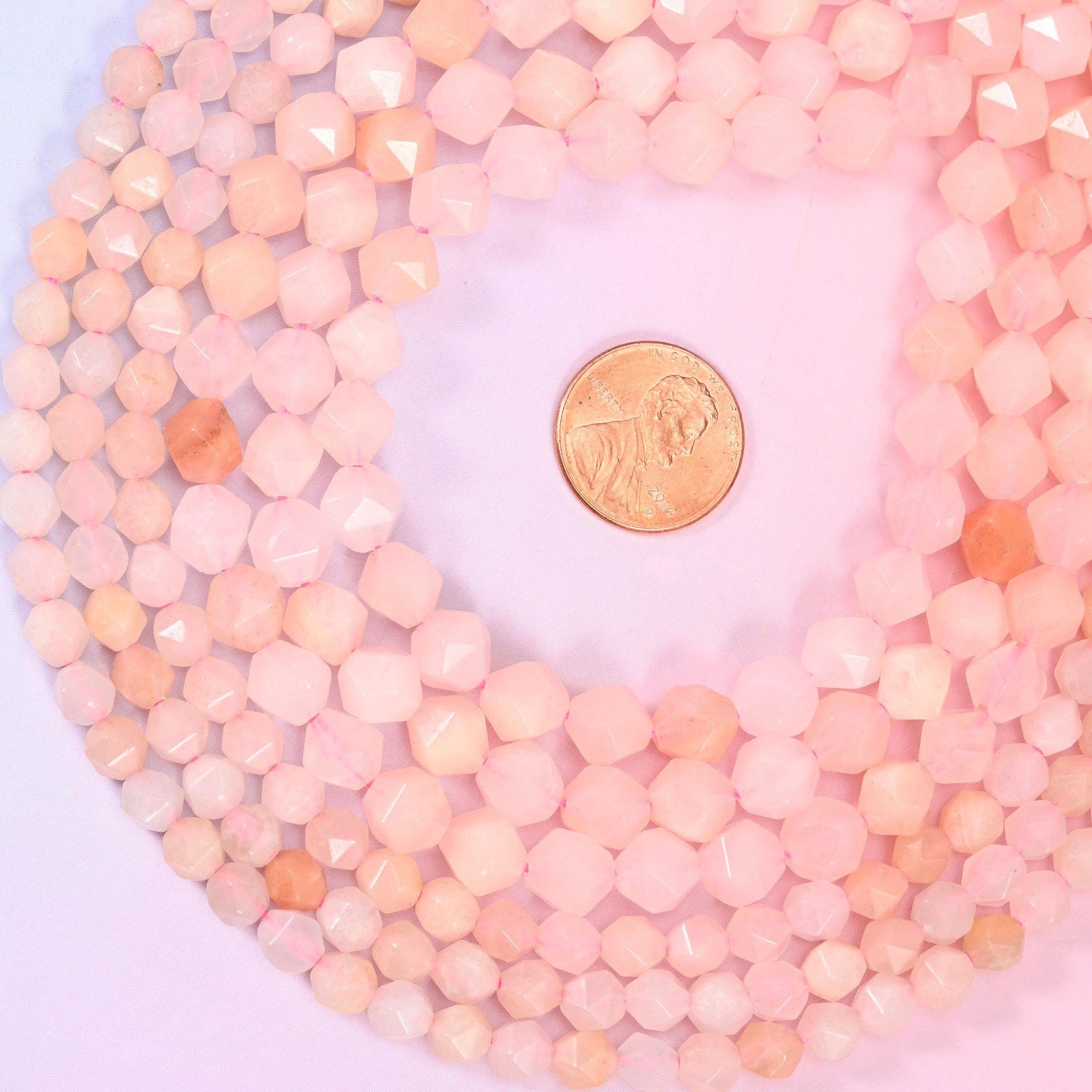 Pink Aventurine Beads: Faceted Diamond Star Cut, 6-10mm, 15.5 inch Strand