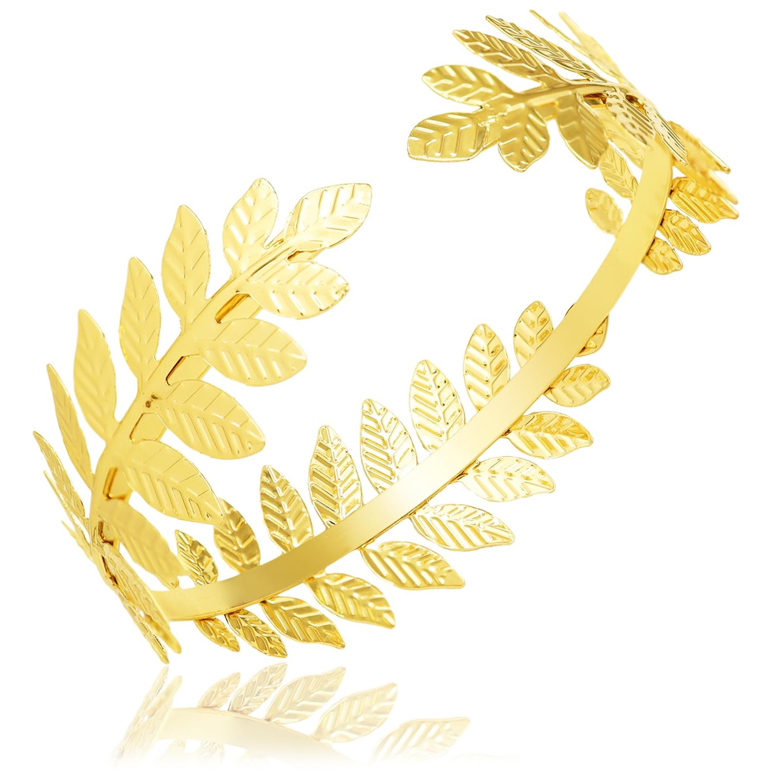 Adjustable Open Cuff Upper Arm Cuff with Art Deco Laurel Leaf Branch Bangle Brac