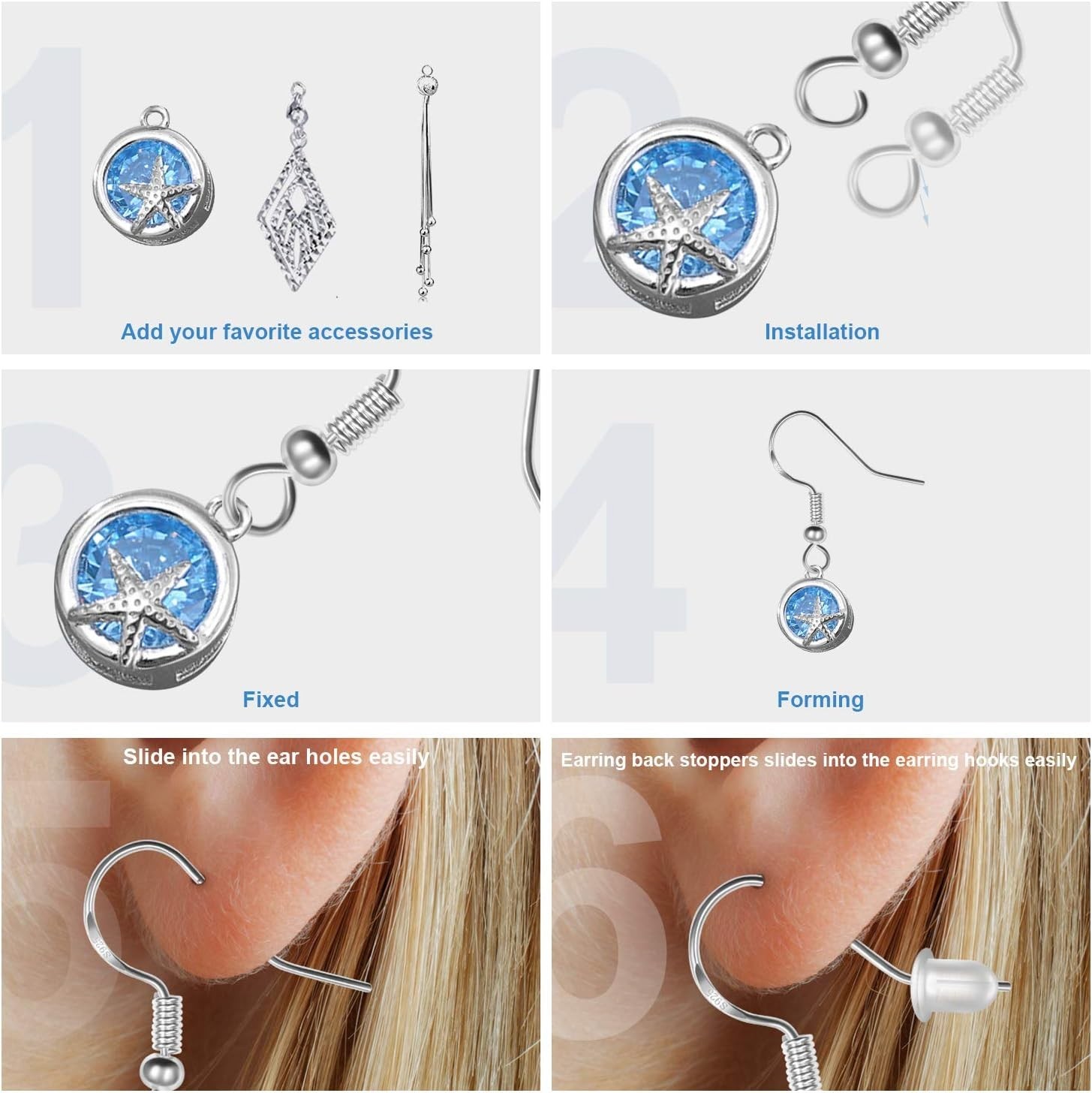 925 Sterling Silver Earring Hooks 120 PCS/60 Pairs, Ear Wires Fish Hooks, Hyp…