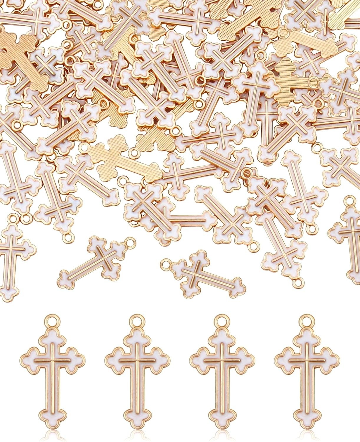 100 Pieces Metal Smooth Surface Pocket Small Cross Charms Bulk Crucifix Gold