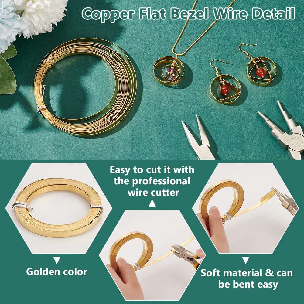 19.69 Ft Brass Flat Bezel Wire, 5mm/0.2 Inch Wide Golden Flat Brass Strip, Fl