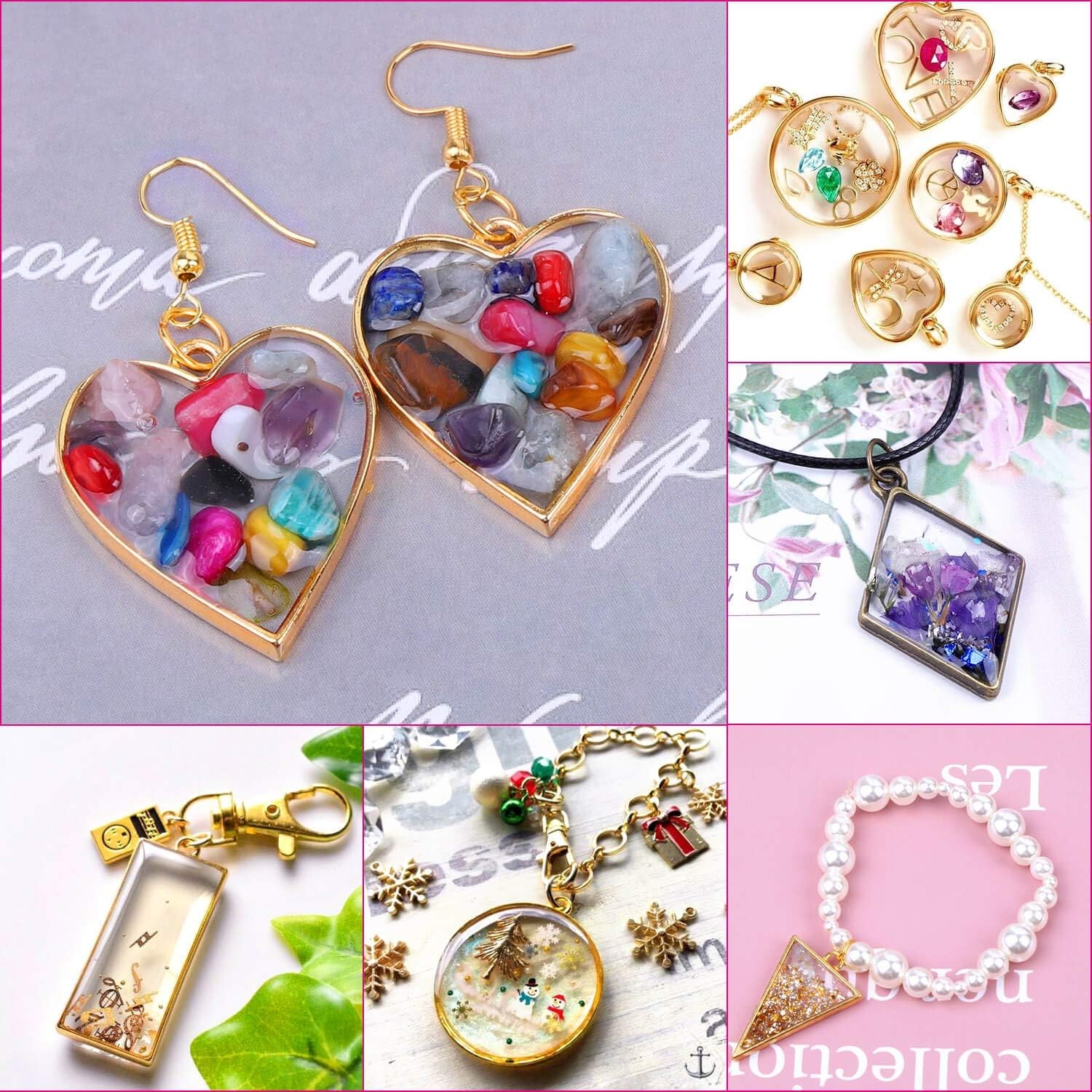 60Pcs Hollow Frame Pendants – Resin Craft Bezels Jewelry Molds for Necklaces