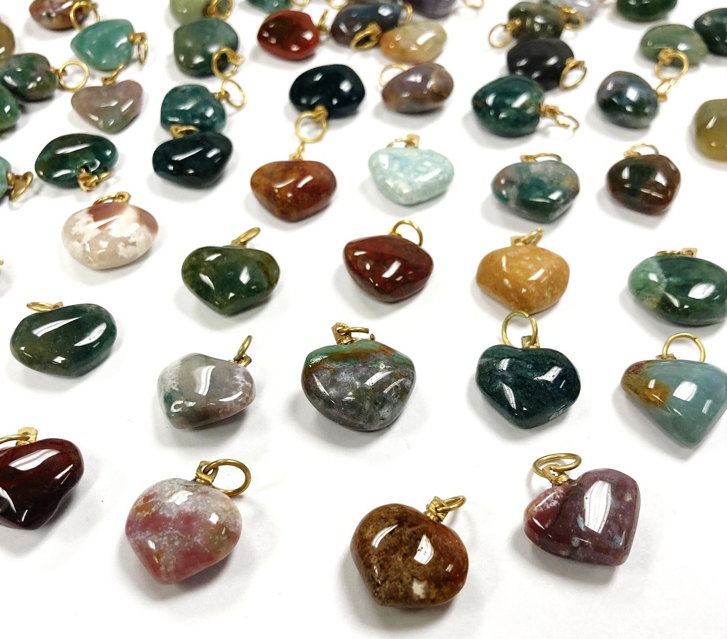 12 Vintage Genuine Natural Gemstone Handmade Heart Assorted Pendant Charms 1908