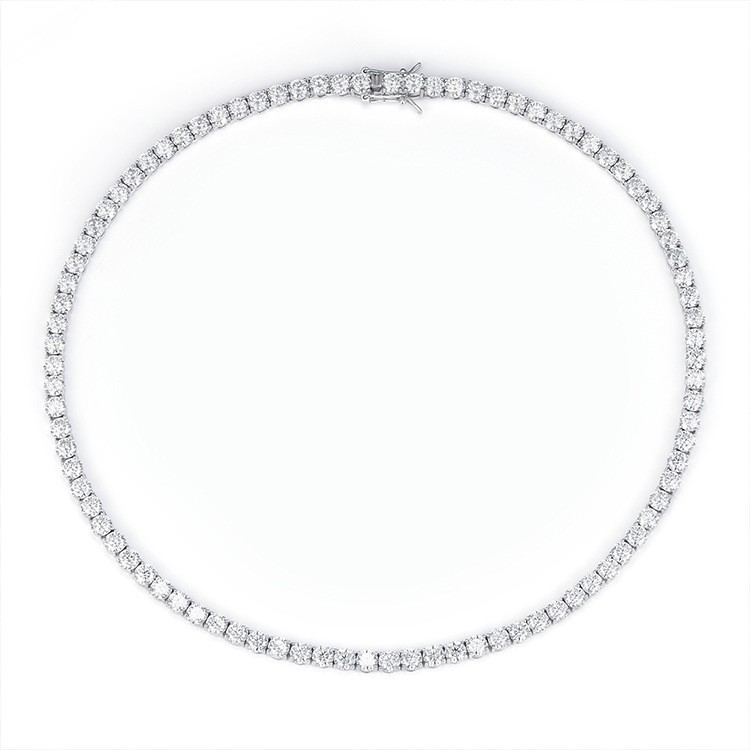 925 Solid Silver Tennis Cuban Chain Moissanite Diamond Necklace 2-6.5 mm Width