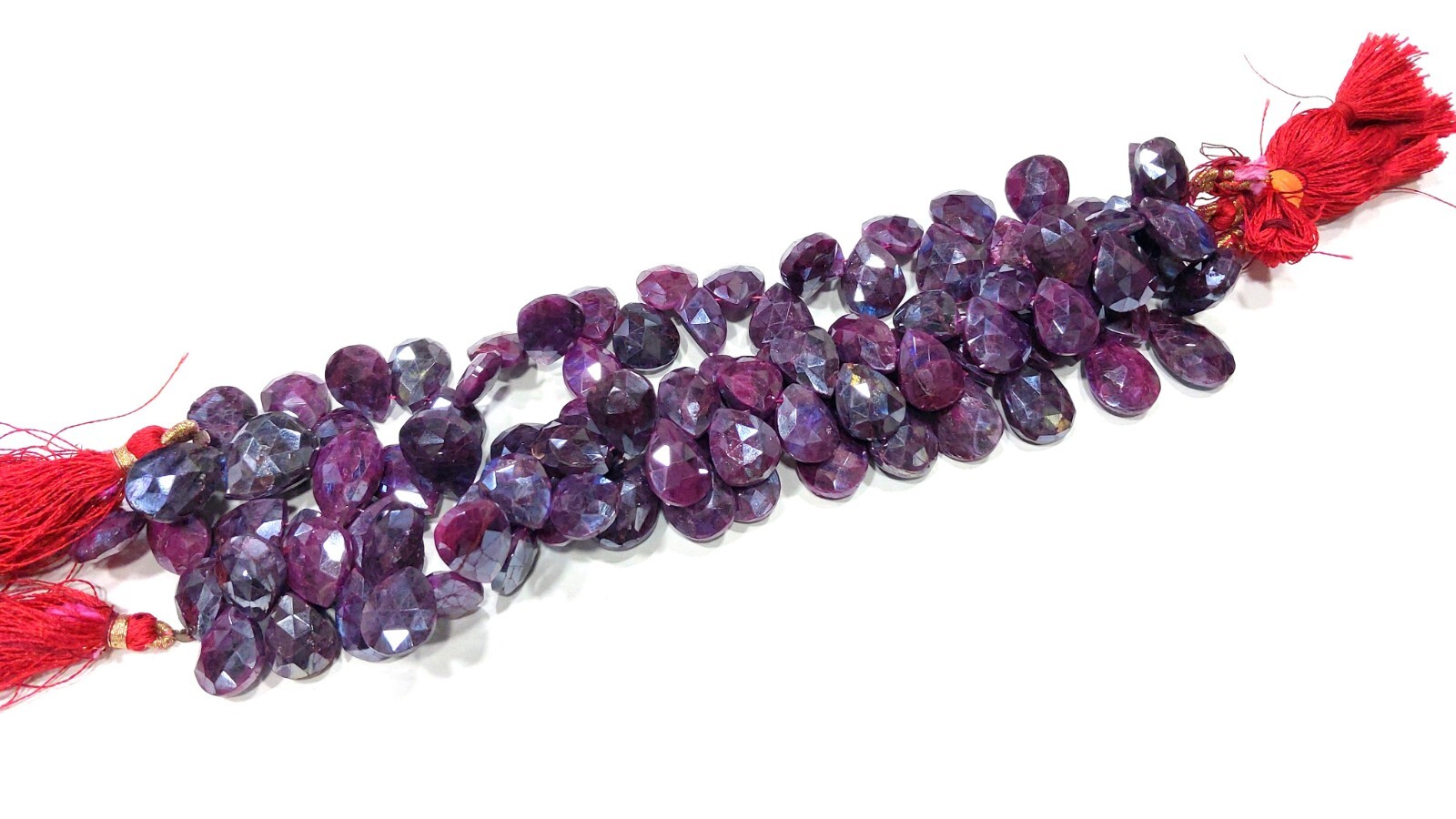 1 Strand Natural Ruby Coated Pear/Almond 10×14-11x15mm Briolette Beads 7″inch