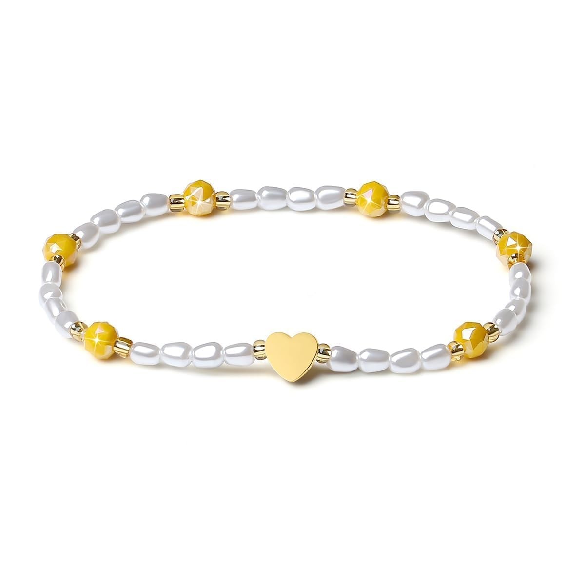 Handmade Original Gold Heart Austrian Crystal 4mm Pearl Stretch Jewelry Bra – 03
