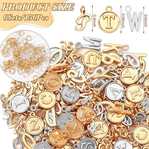 156Pcs/6 Sets Alphabet ABC Letter Charms 3 Styles Capital A KC Gold and Silver
